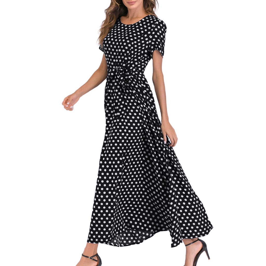 Women's Summer & Spring Casual Dress 2022 - Modern O-Neck Short Sleeve Polka Dot Bandage Maxi Dress for Beach, Party & Vacation | Most Wished For Choice19589