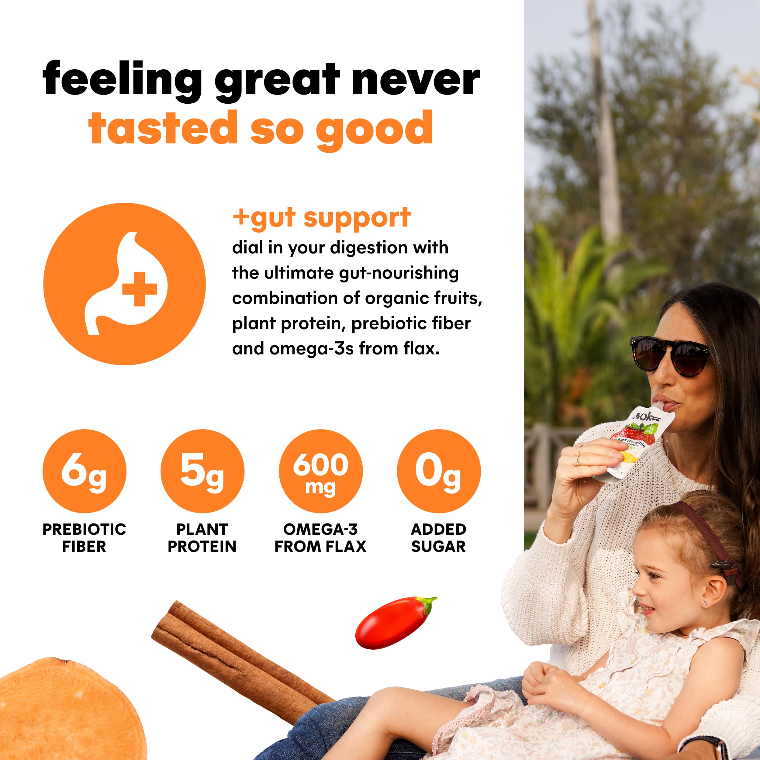 Organic Noka Superfood Fruit Smoothie Pouches - Sweet Potato Goji with Flax Seed, Plant Protein & Prebiotic Fiber | Vegan, Gluten-Free Healthy Snacks | 4.22 oz (6 Count) | Perfect for On-the-Go Nutrition, Kids Lunchboxes & Post-Workout Recovery
