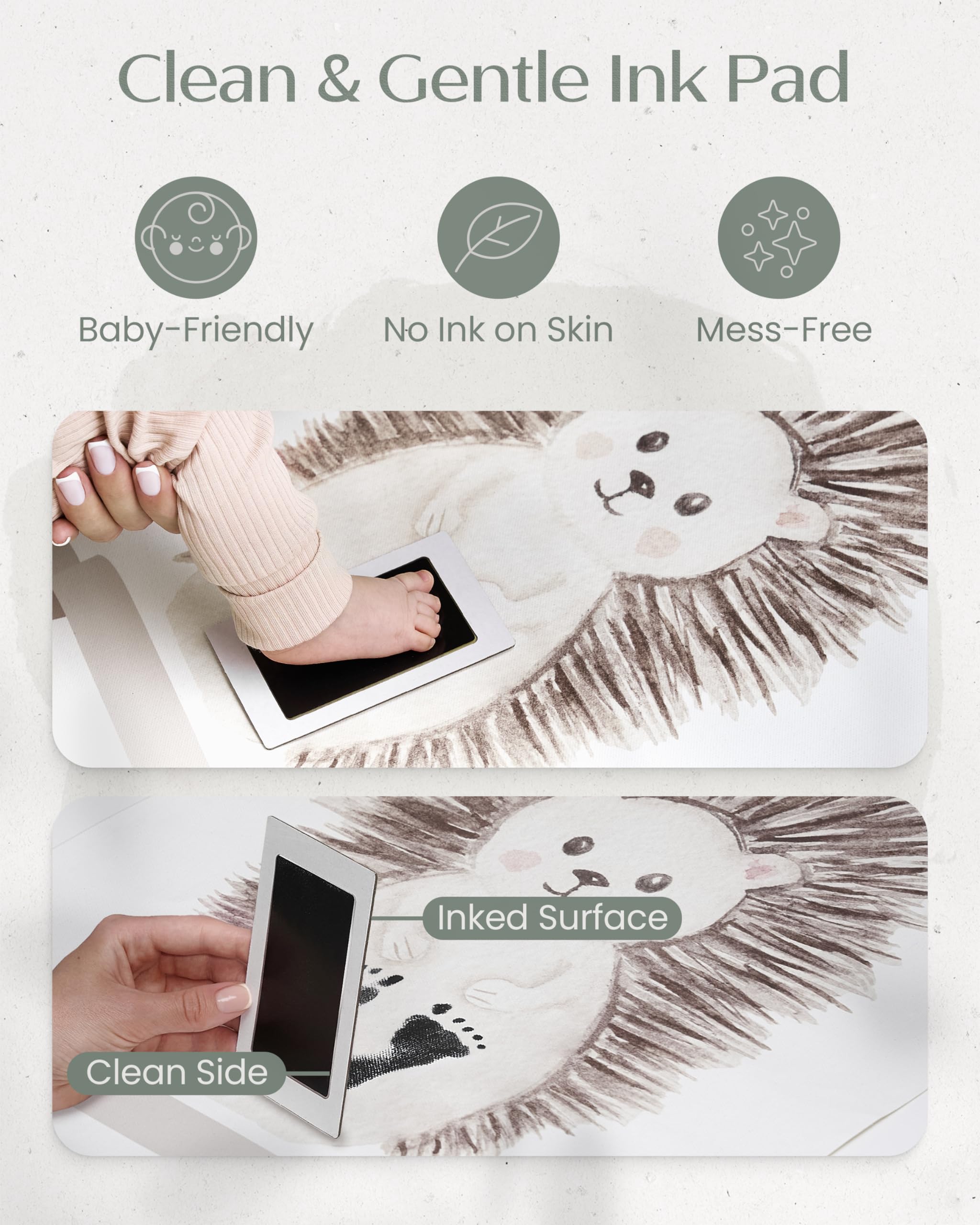Hedgehog Baby Footprint Kit - Newborn Handprint & Footprint Keepsake Maker for Baby Shower, Christening & First Birthday Gifts - Perfect for Nursery Decor & Memory Preservation