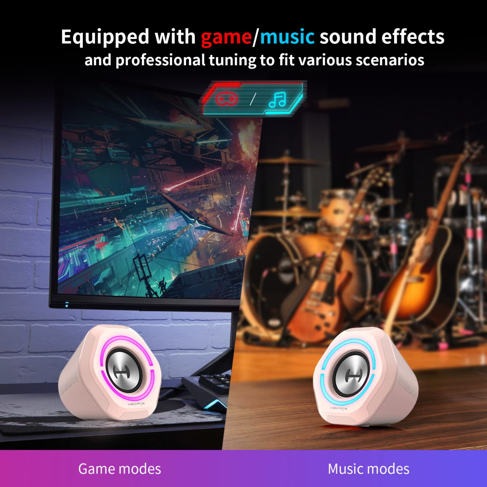 Edifier G1000 10W RGB Gaming Computer Speakers - Bluetooth 5.3 PC Speakers with USB/3.5mm AUX Inputs for Desktop, Room & Garage - Perfect for Gaming, Music & Home Office (Pink)