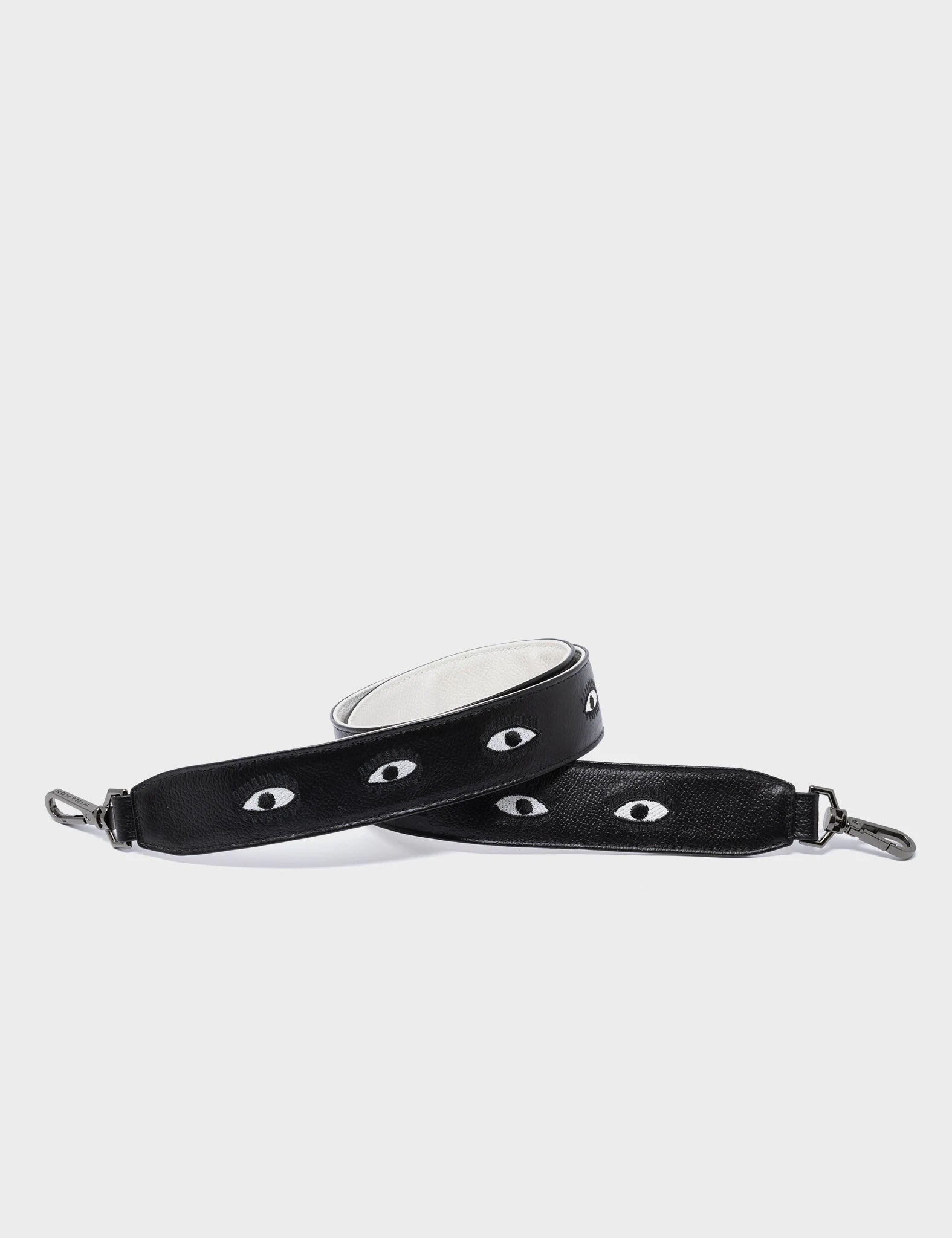 Detachable Black Leather Shoulder Strap with All Over Eyes Embroidery - Perfect for Handbags, Crossbody Bags & Fashion Accessories