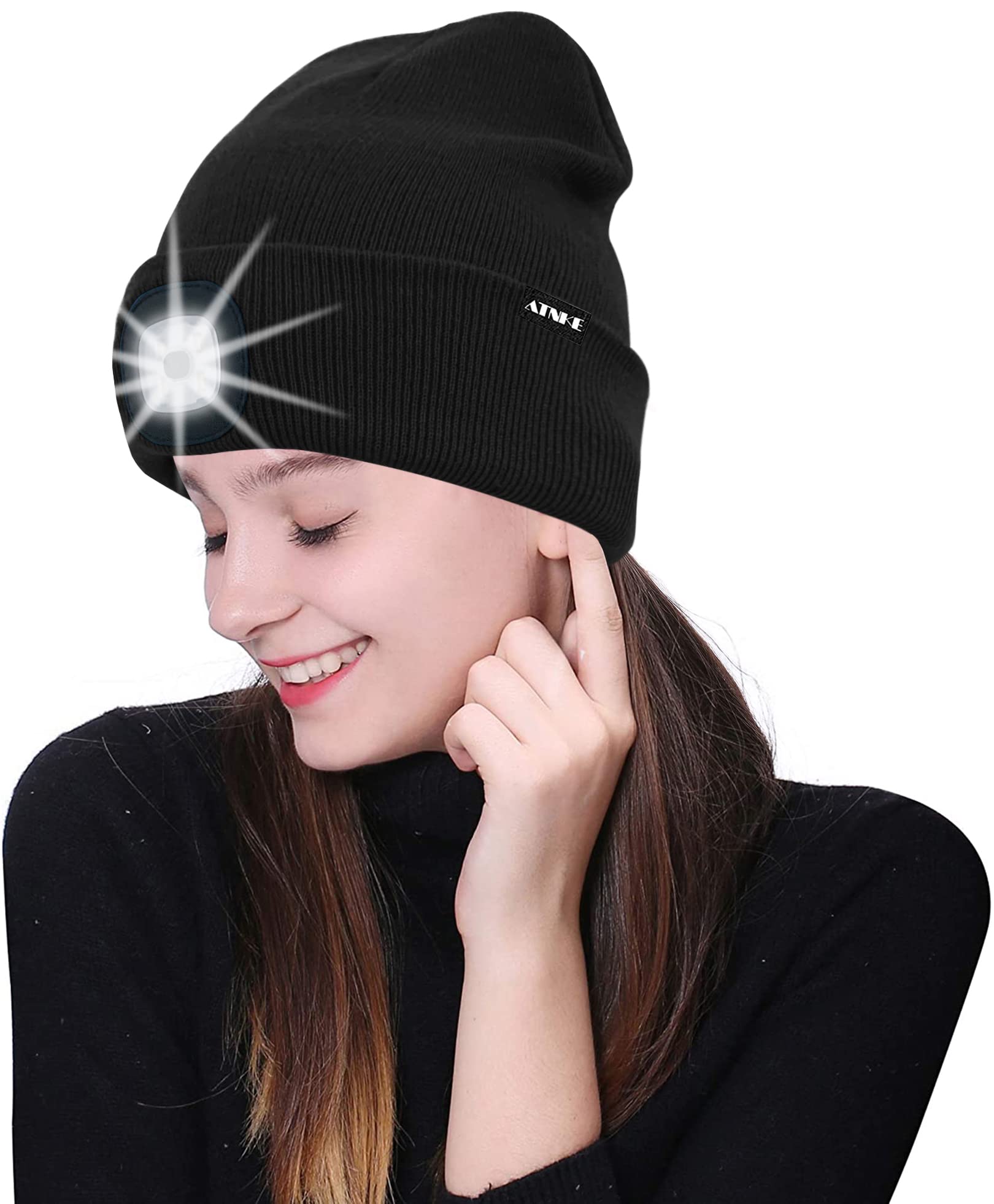ATNKE 2 Pack USB Rechargeable LED Beanie Hat - Unisex Winter Running Cap with Ultra Bright 4 LED Lights, Waterproof & Multi-Color Options - Perfect for Night Jogging, Camping, and Outdoor Activities