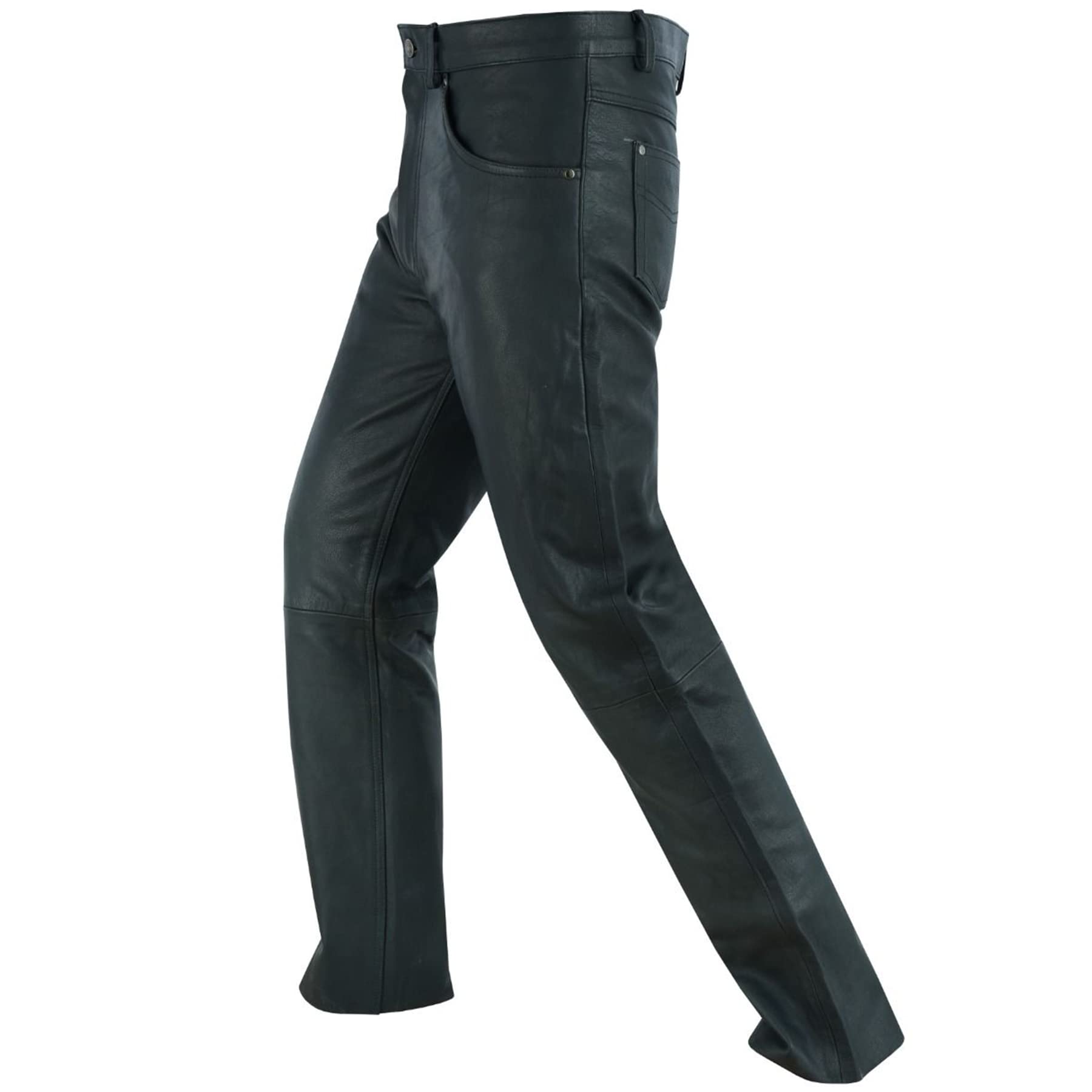 Men's Black Leather Motorcycle Pants - Biker Jeans Style with 5 Pockets for Riding Comfort