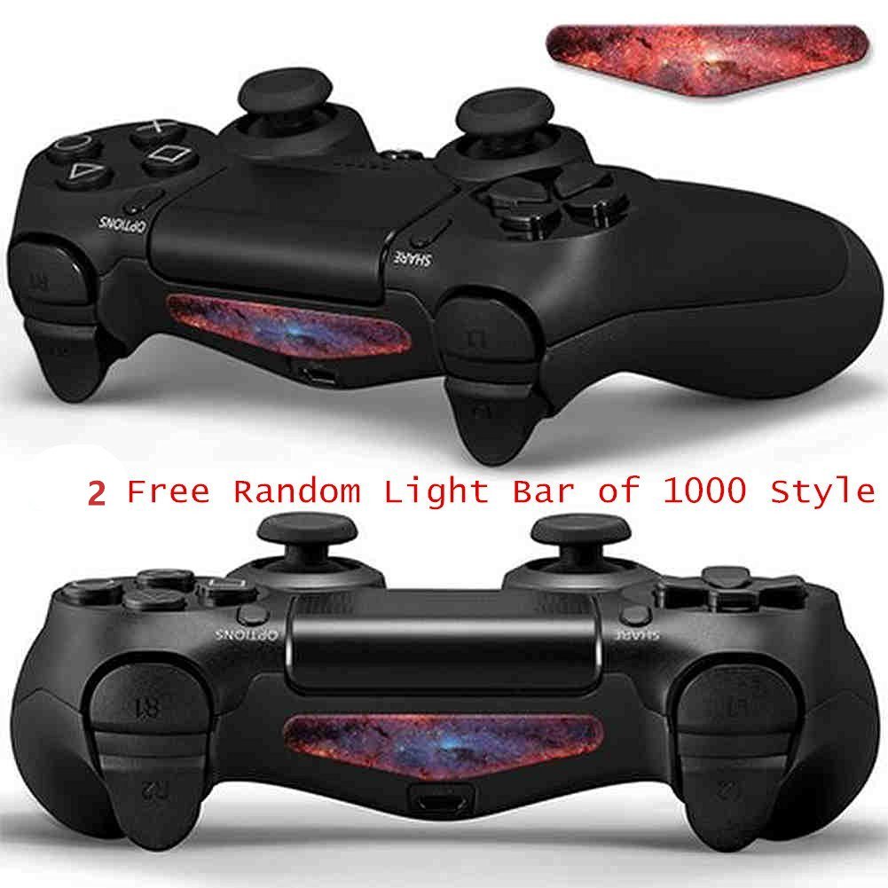 PS4 Slim Skin Cover - Chickw1 Vinyl Protective Decal Sticker for Playstation 4 Slim Console + 2 Dualshock Controllers + 10 Thumb Grips + 2 Random Light Bars (Blue Stars) - Perfect for Gaming Protection & Customization