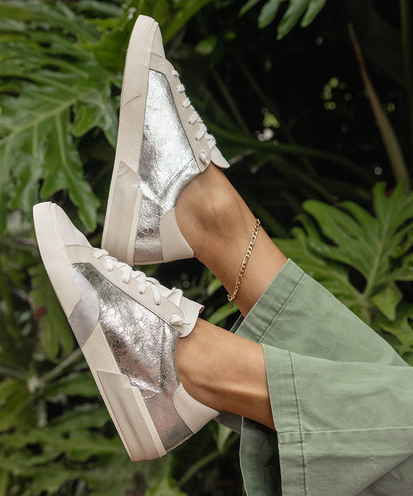 ZINA Distressed Leather Sneakers - Chrome Finish for Women | Stylish & Comfortable for Casual Wear, Work & Everyday Fashion