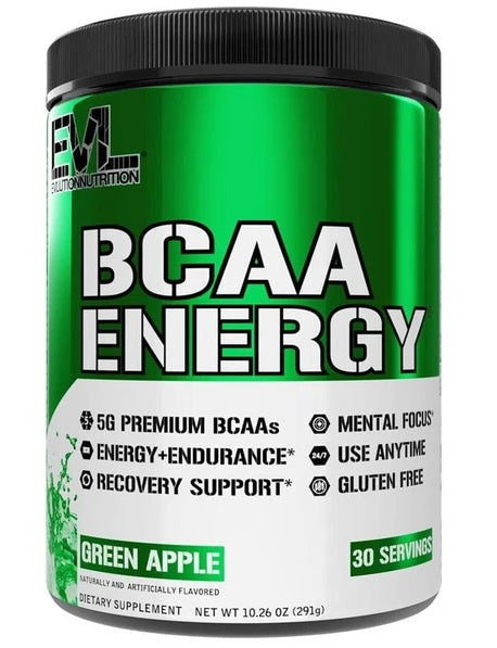 EVLution Nutrition BCAA Energy Powder - Green Apple Flavor, 291g (10.26 oz) | Pre-Workout Supplement for Muscle Recovery & Endurance | Ideal for Gym, Running & Fitness Training