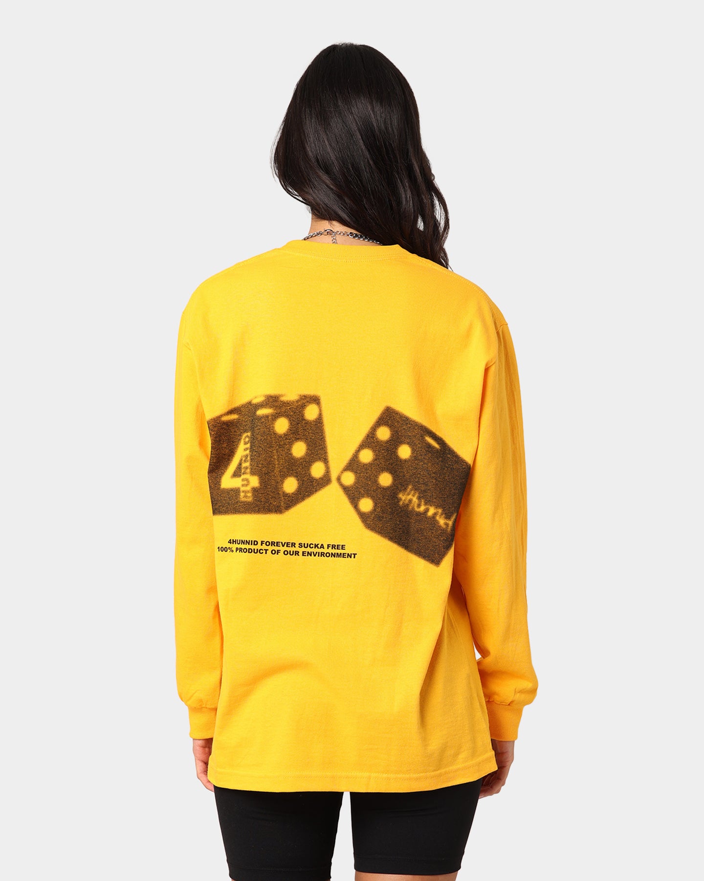 4HUNNID Roll The Dice Long Sleeve T-Shirt Mustard Yellow - Streetwear Graphic Tee for Men & Women - Perfect for Casual Wear, Gaming Events & Urban Fashion