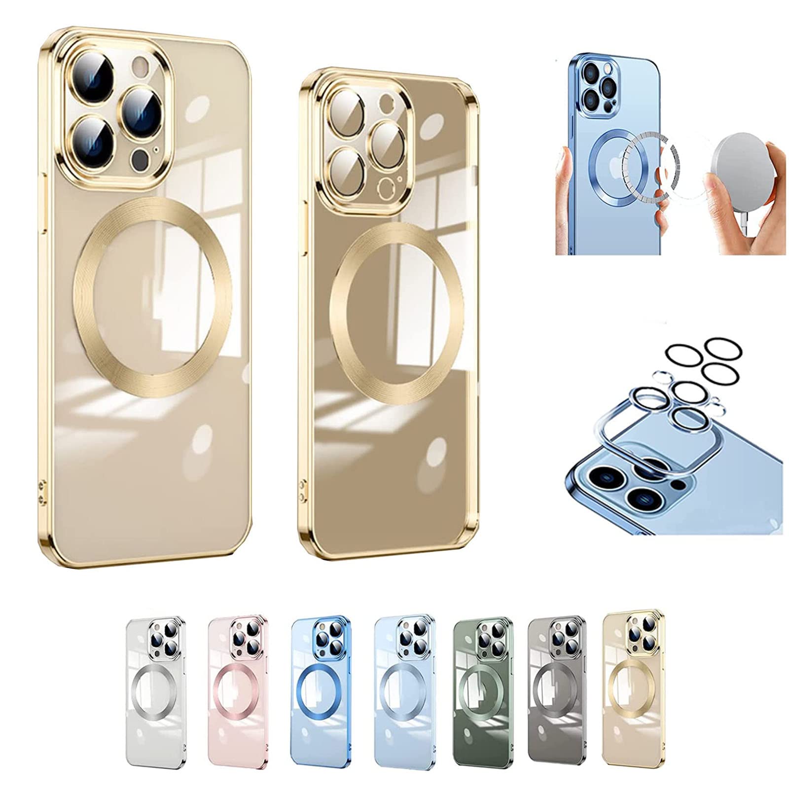 YUHUA 2.0 Magnetic Clear iPhone Case with Camera Protector - Ultra Slim Protective Cover for iPhone 11/12/13 Pro Max (Gold) | Perfect for Everyday Use & Travel Protection