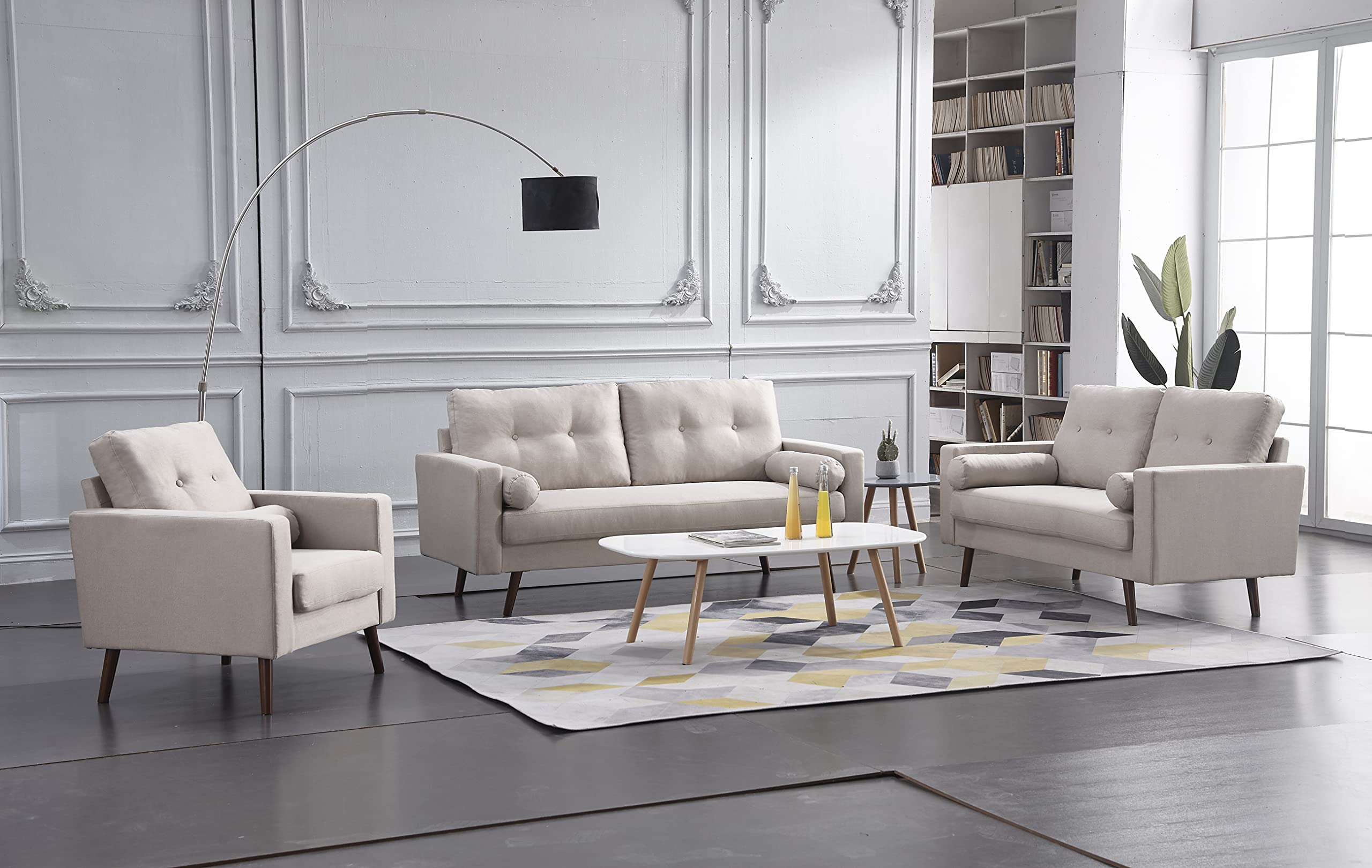 Mid Century Modern Loveseat Sofa - Button Tufted Upholstered Love Seat Couch for Living Room, Bedroom & Office - Beige Fabric Small Sofa Chair - Perfect for Apartments, Dorms and Cozy Spaces
