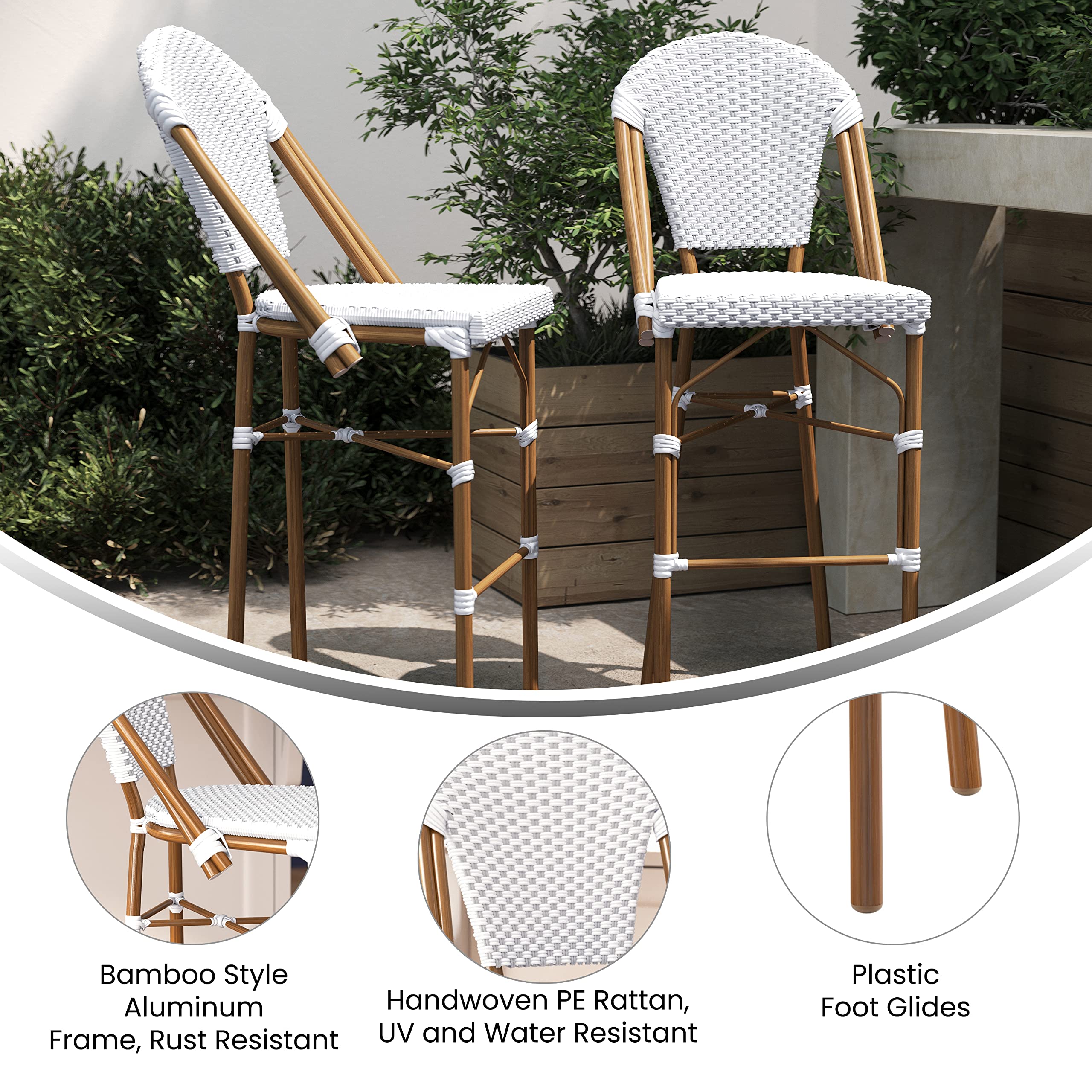 Flash Furniture Lourdes Commercial Grade Bistro Bar Stools, Set of 2 - 30
