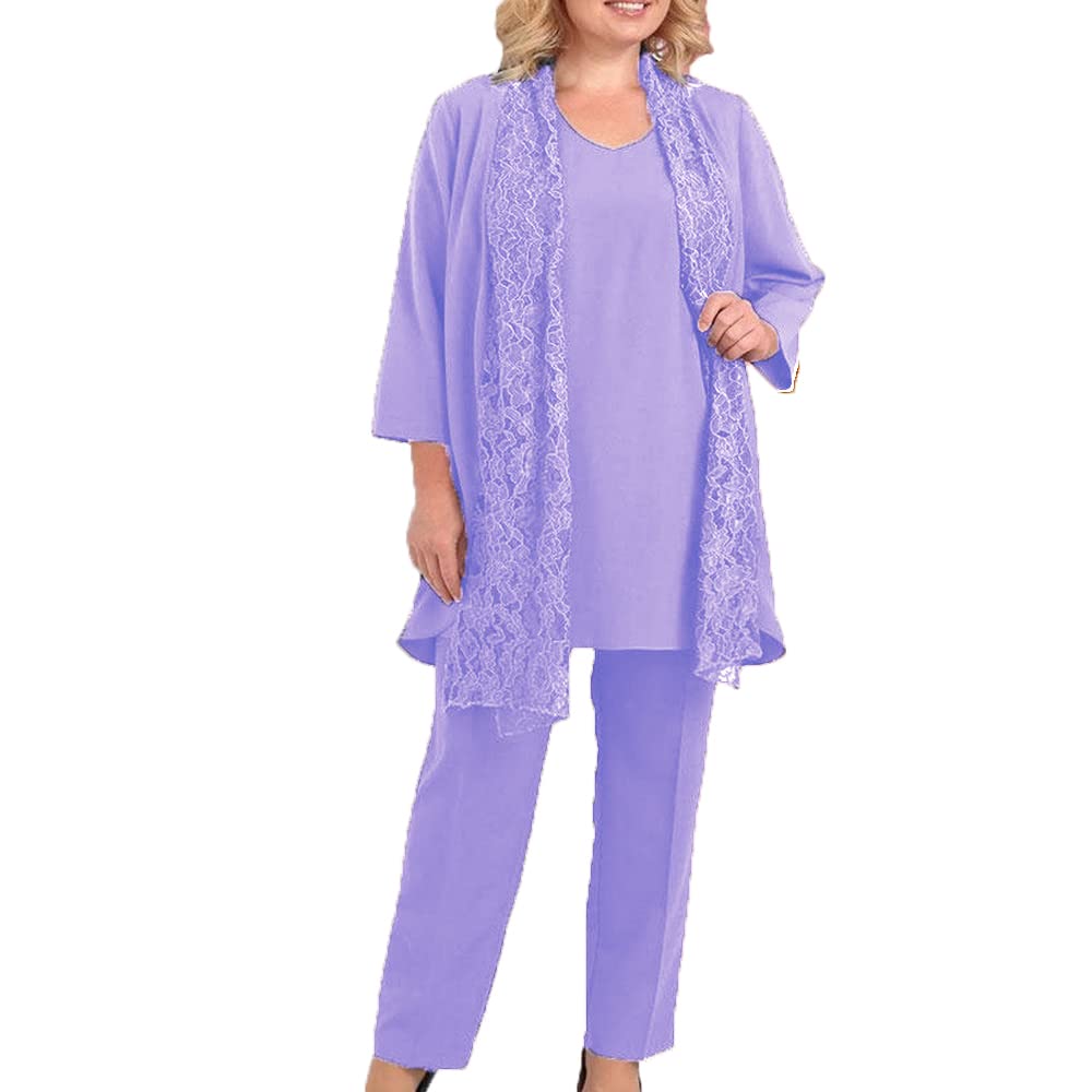 Elegant Plus Size Women's 3-Piece Chiffon Pantsuit Set - Formal Evening Dress for Weddings, Parties & Special Occasions | Mother of the Bride Outfit | Flowy Palazzo Pants & Blouse Ensemble