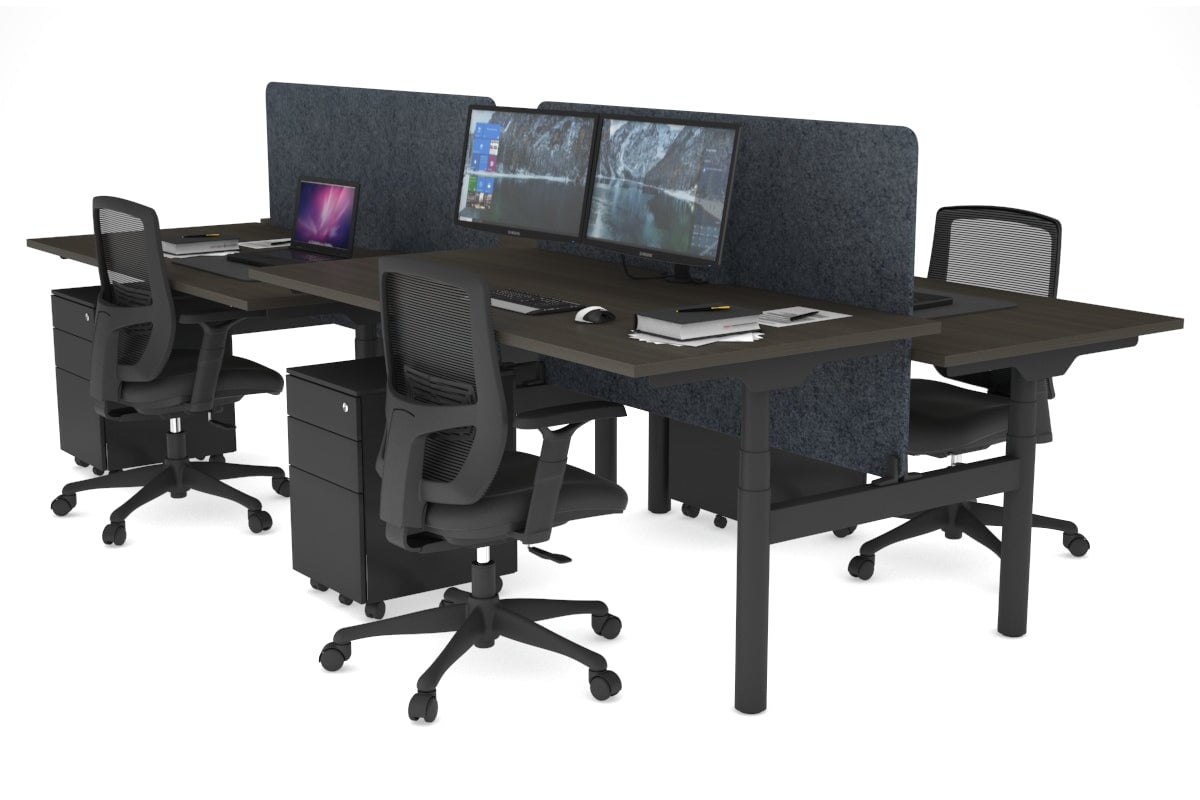 Flexi Premium Height Adjustable 4-Person H-Shaped Office Workbench - 1800L x 800W Black Frame with Cable Management | Ergonomic Standing Desk for Collaborative Workspaces & Home Offices