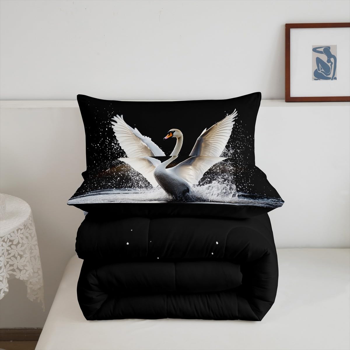 Black Swan Lake Queen Size Duvet Insert - Ocean Wildlife Comforter Set with White Goose Design, Wild Animals Bedding for Kids, Teens & Adults | Perfect for Nursery, Bedroom Decor & Themed Rooms