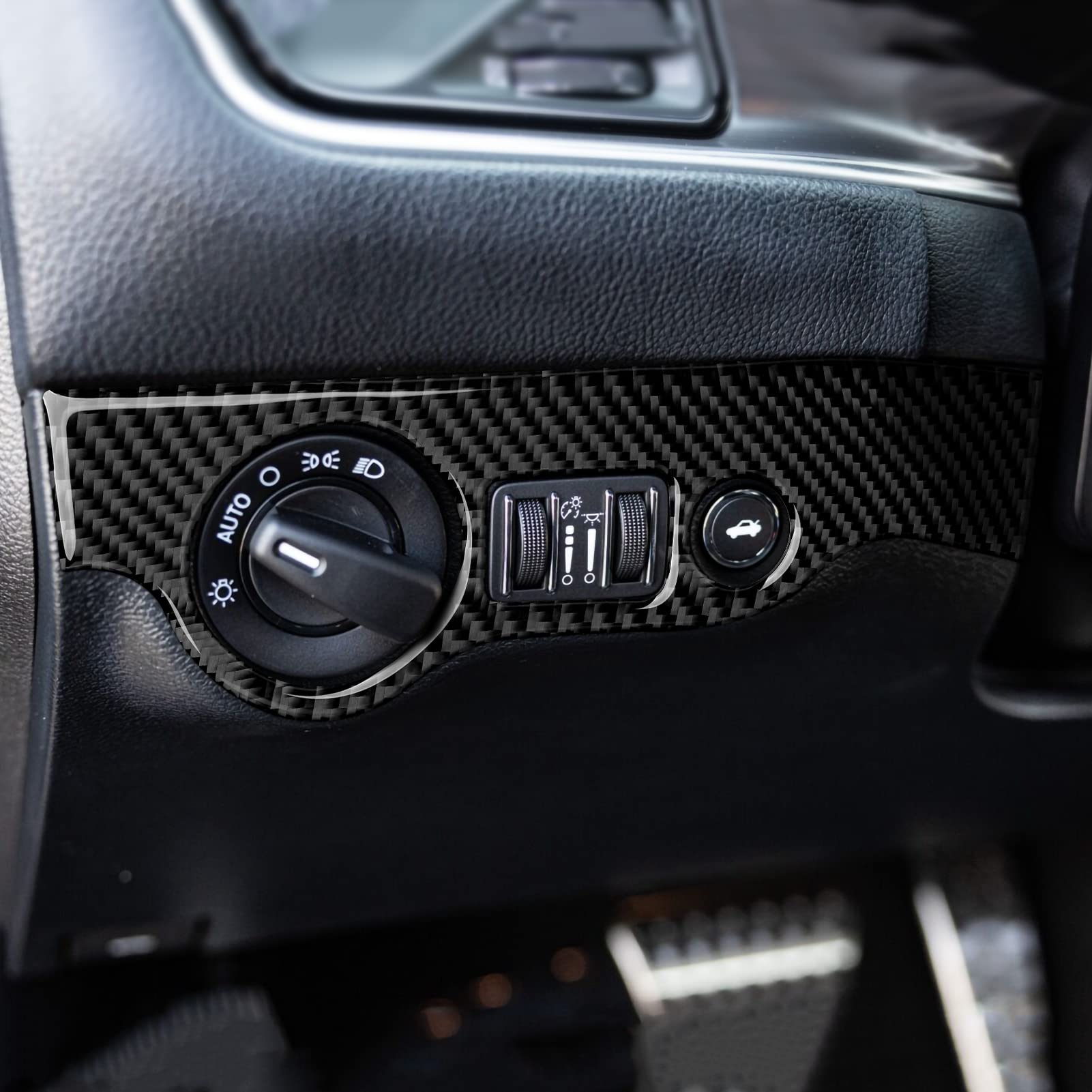 Carbon Fiber Car Headlight Switch Cover Trim Decors for 2011-2023 Dodge Charger - Interior Accessories & Stickers for Customization & Protection (Perfect for Car Enthusiasts & DIY Auto Upgrades)