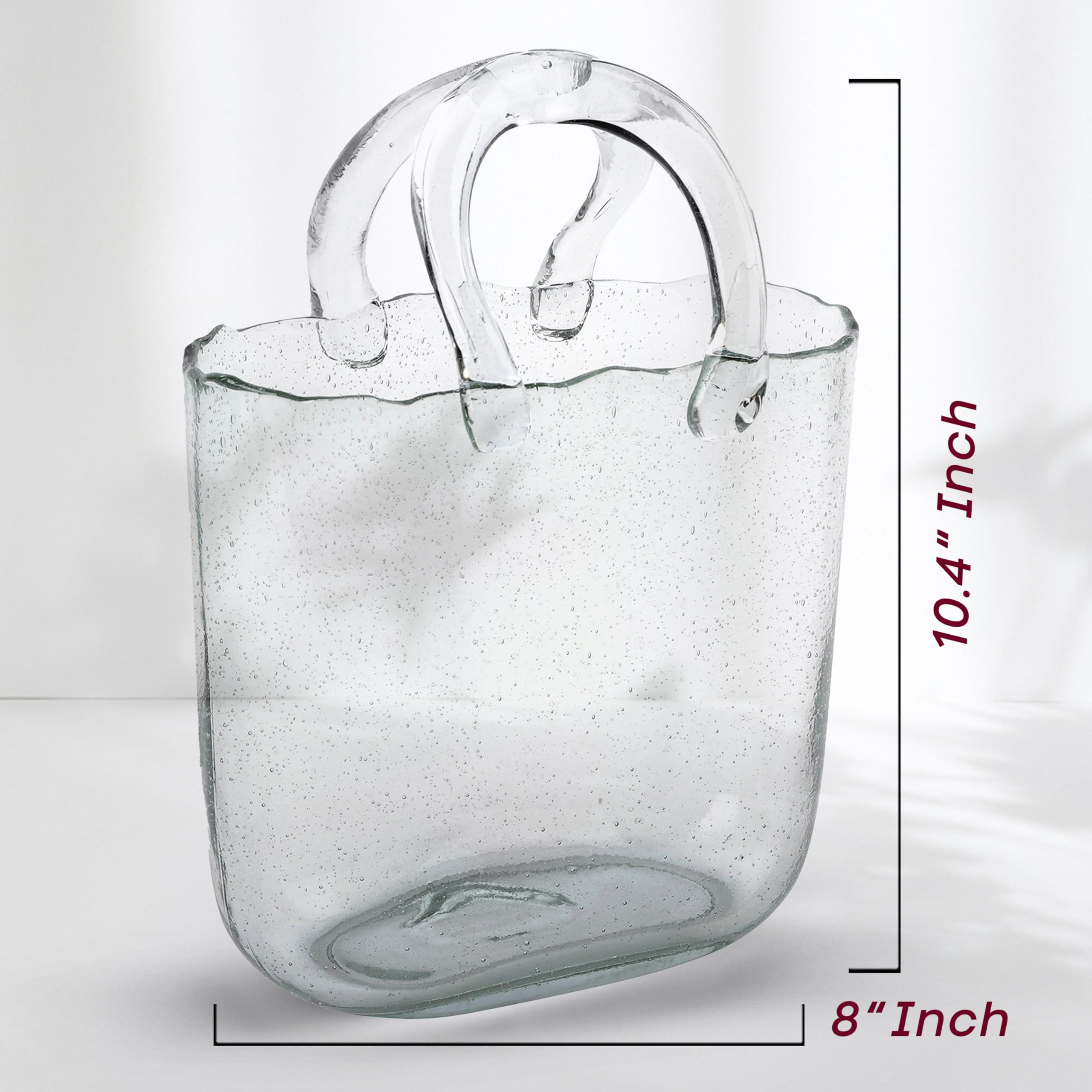 OLEEK Handmade Clear Glass Purse Vase - Elegant Flower Vase & Fish Bowl for Home Decor, Wedding Centerpieces, and Party Drinks - Unique Glass Handbag Vase for Flowers and Tabletop Decor