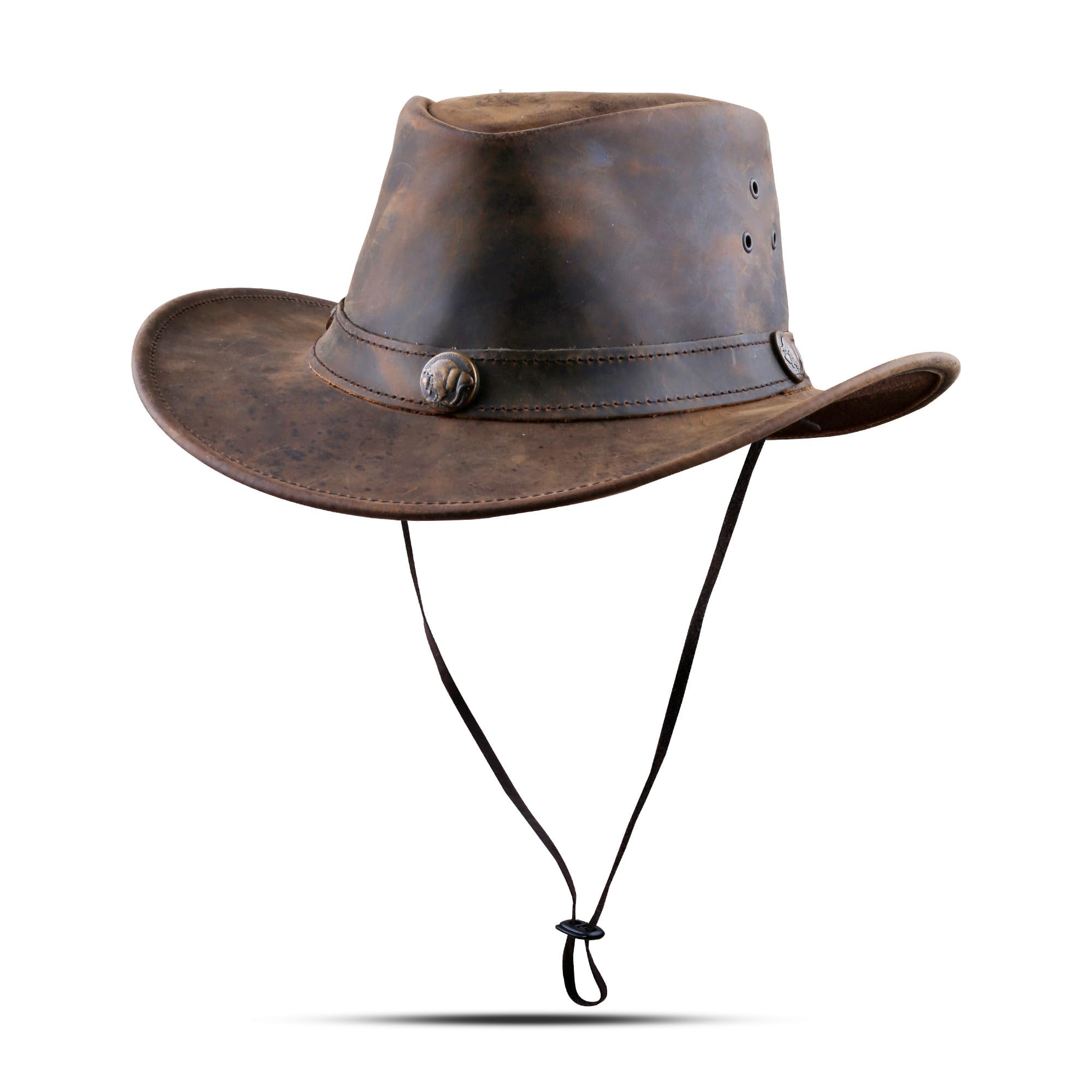 Premium Leather Cowboy Hat - Adjustable & Shapeable to Outback Style - Unisex Australian Hat for Men & Women - Perfect for Rodeo, Outdoor Adventures & Country Fashion