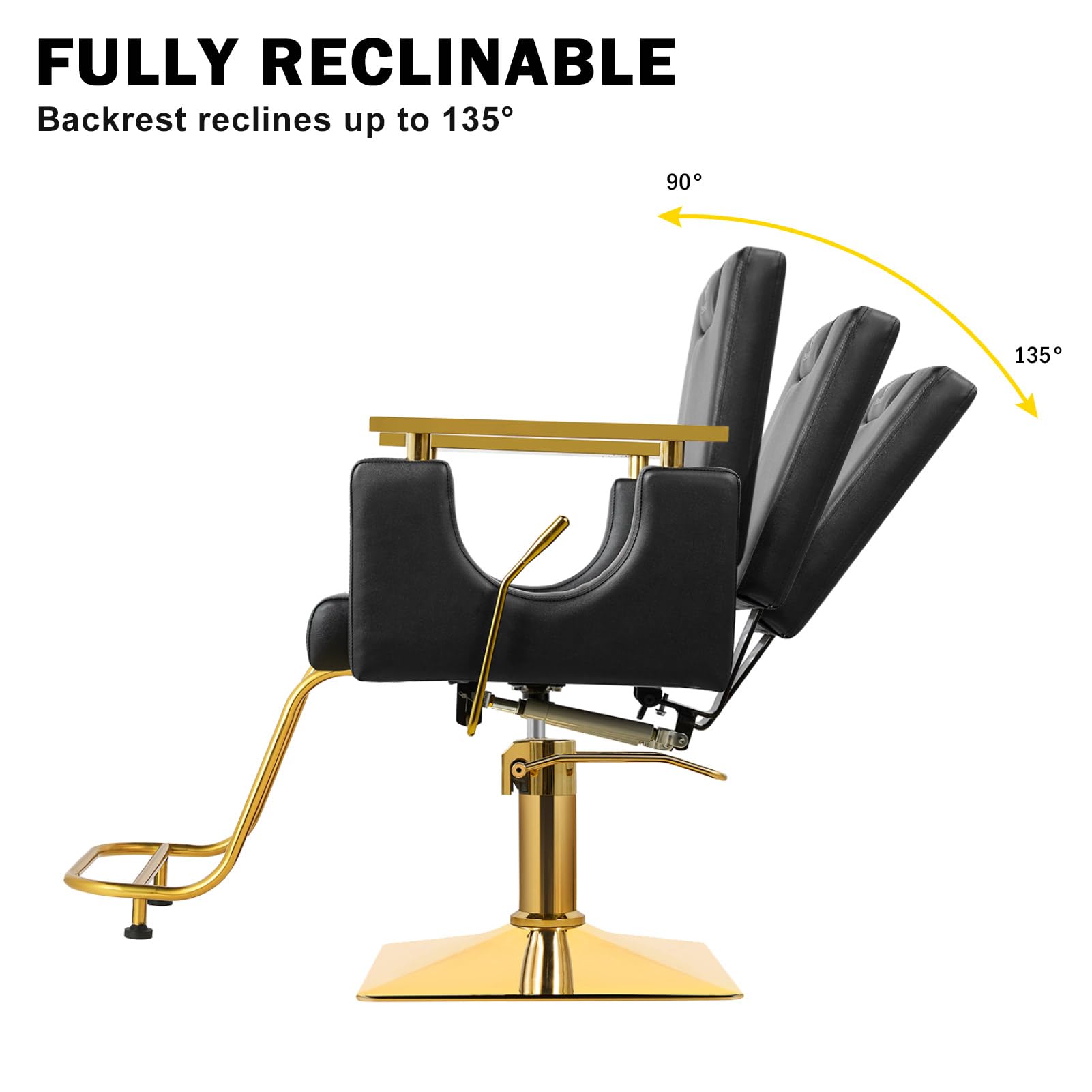 Premium Hydraulic Barber Chair - 360° Swivel & Reclining Salon Stylist Chair with Rolling Casters for Barbershop & Hair Salon Equipment (Black) - Perfect for Professional Haircuts, Styling & Shaving Services