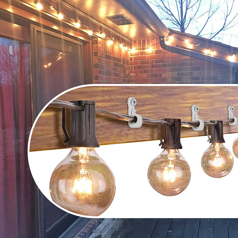 SELEWARE Q Hanger Hooks - 40Pcs Screw-in Light Hooks for Indoor/Outdoor String Lights, Christmas Lights & Fairy Lights - Durable Gray-White Patio Light Clips - Perfect for Backyard, Garden, Wedding & Party Decorations