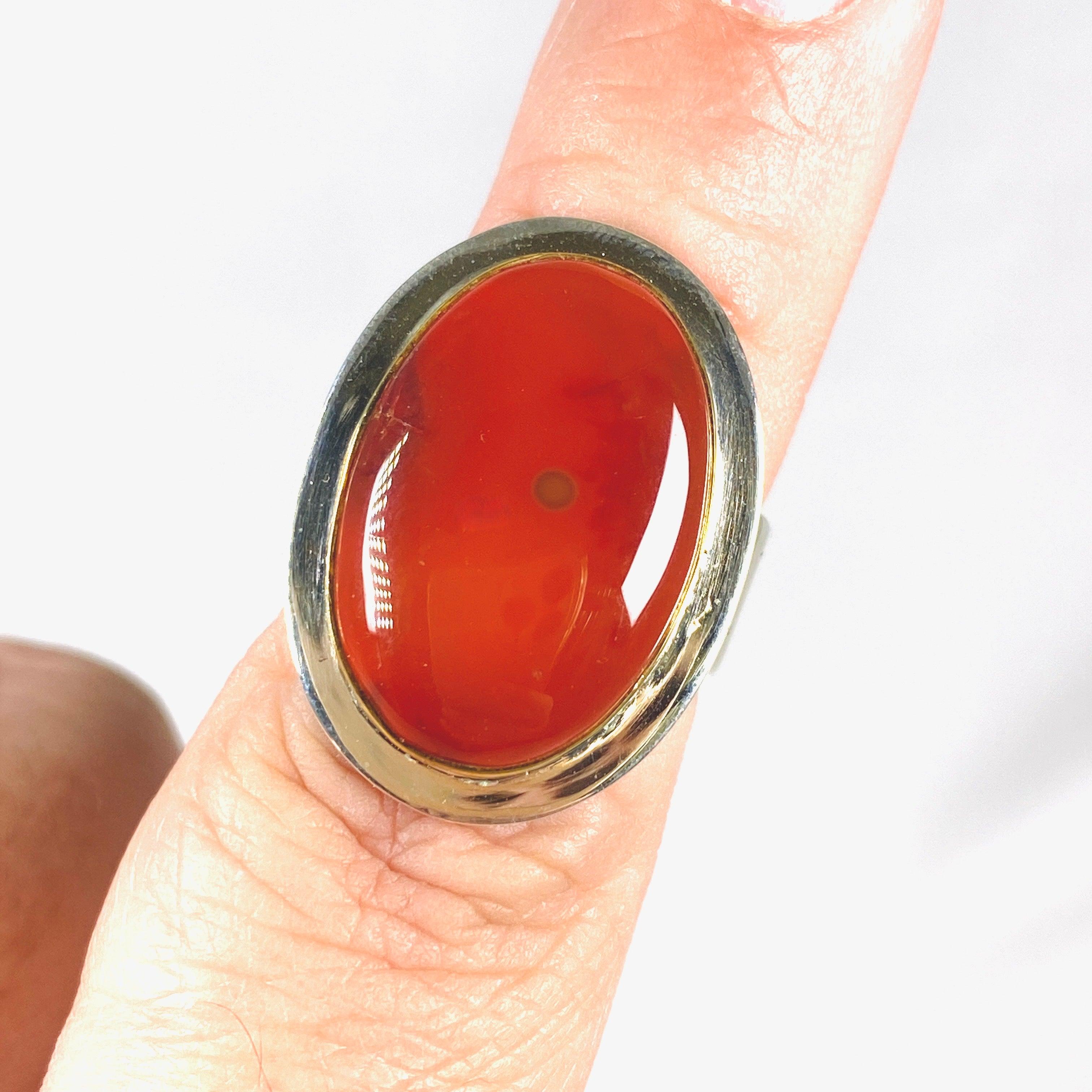 Natural Carnelian Oval Ring with 14K Gold Detailing - Size 7 Women's Fashion Jewelry for Wedding, Party & Everyday Wear KRGJ2864