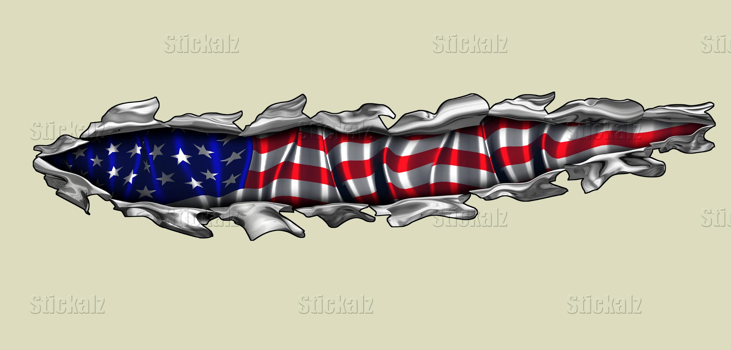 Patriotic US Flag Car Vinyl Decal - 18x50 Inch American Flag Car Sticker | Ripped Metal Full Color Design for Cars, Trucks & SUVs | Perfect for 4th of July, Veterans Day & Patriotic Events