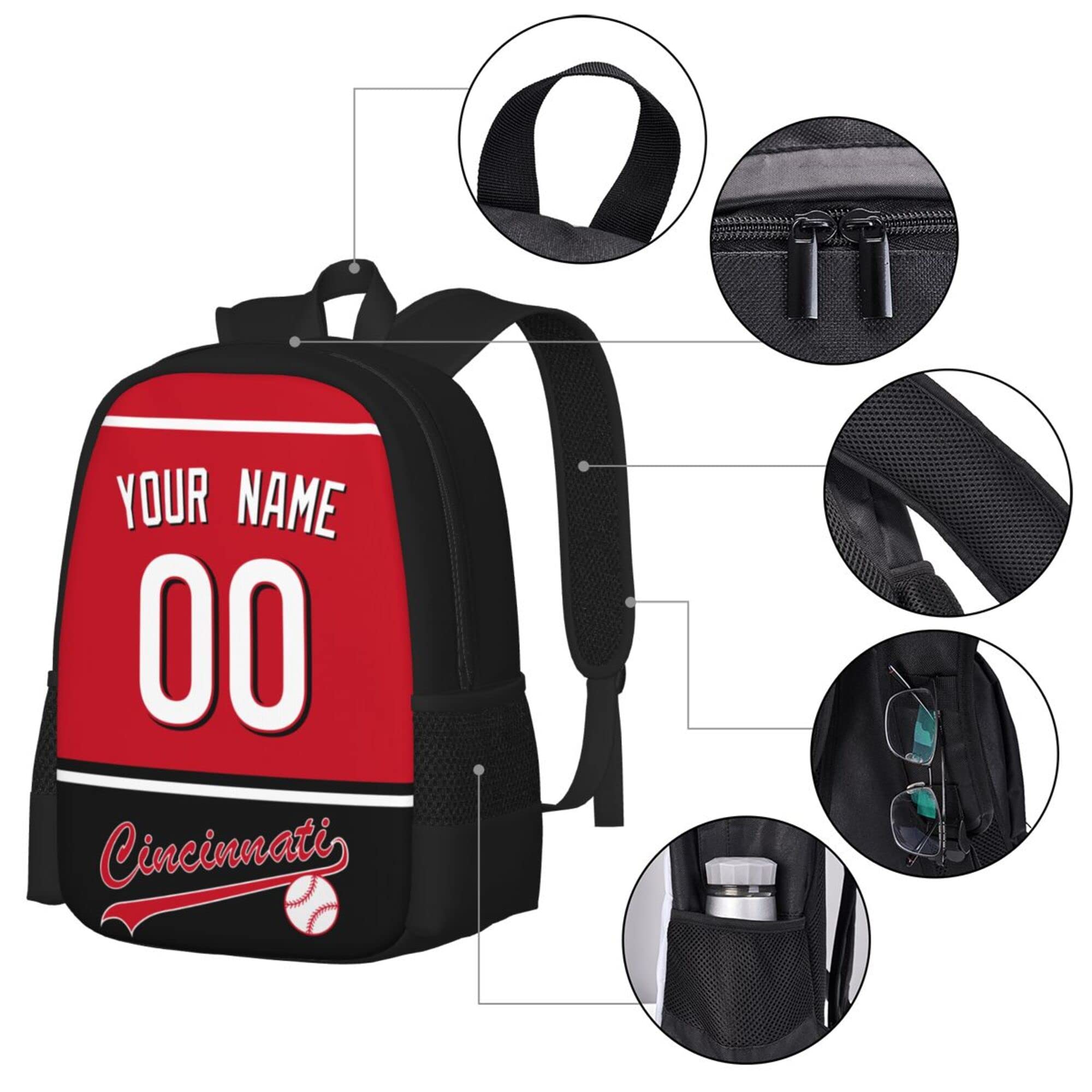 ANTKING Cincinnati Backpack - High Capacity Customizable Backpack with Name & Number Printing - Perfect Gift for Kids, Men & Sports Fans - Ideal for School, Travel & Game Day