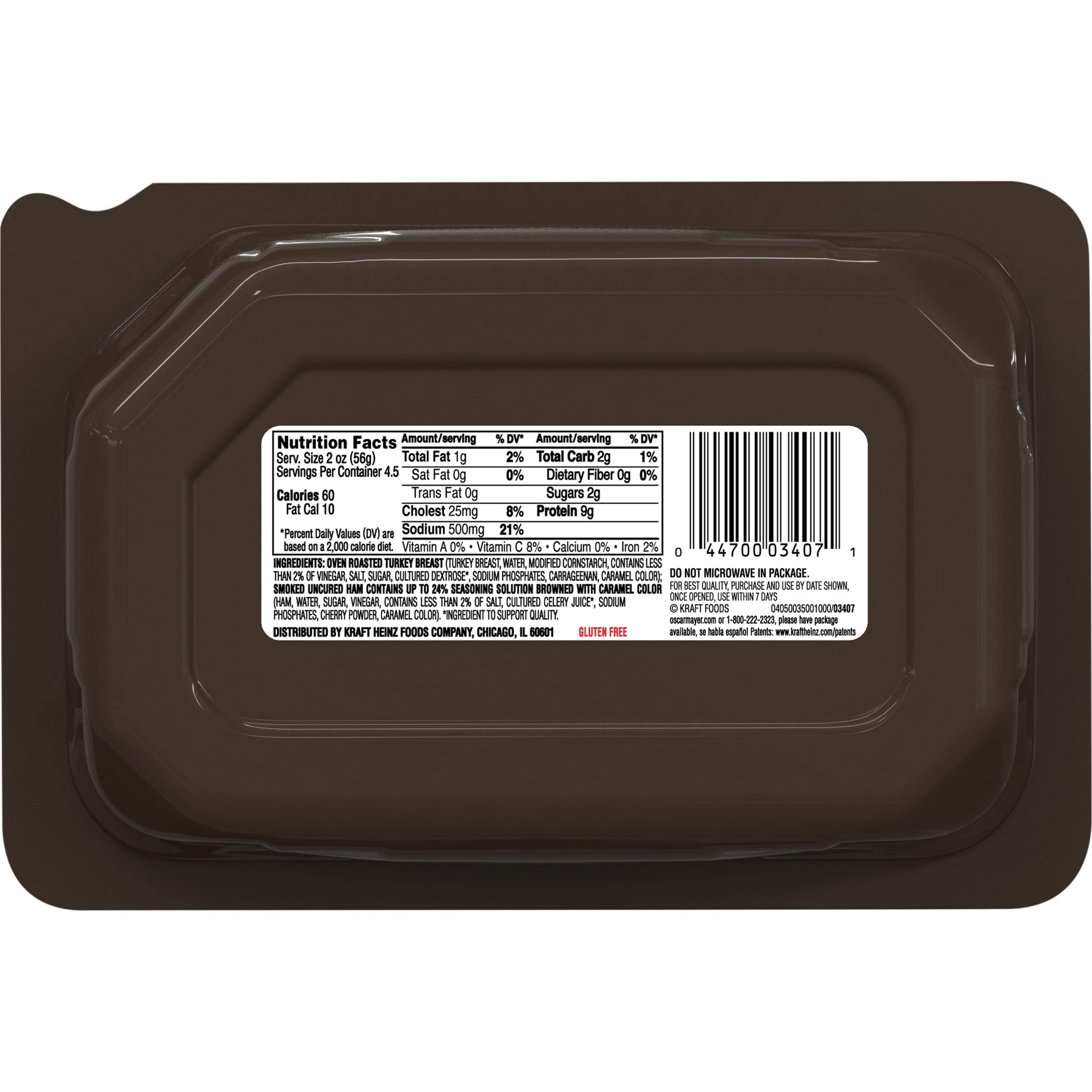 Oscar Mayer Deli Fresh Oven Roasted Turkey Breast & Smoked Uncured Ham Sliced Sandwich Meat Variety Pack - 9 oz Tray - Perfect for Lunch Boxes, Sandwiches, and Charcuterie Boards