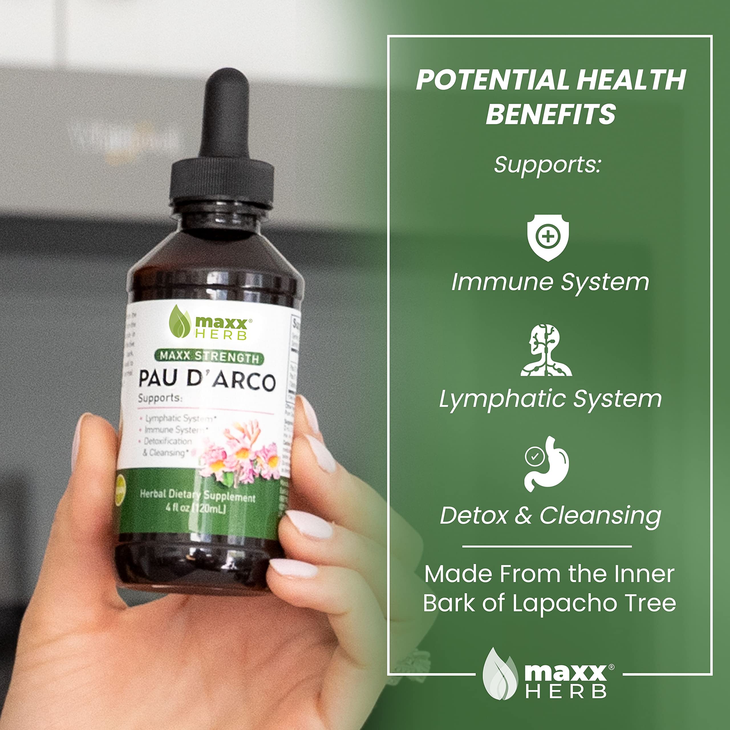 Max Strength PAU D'Arco Extract Tincture - 4 Bottles (4 Oz Each) for Immune Support & Detox, Better Absorption Than Capsules | Herbal Supplement for Daily Wellness, Travel & Immune Boosting