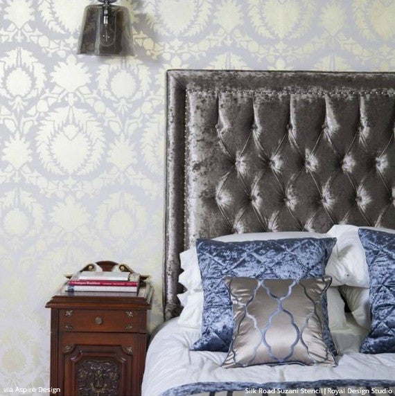 Handmade Silk Road Suzani Wall Stencil - Traditional Floral Pattern for DIY Home Decor, Wall Painting & Boho Interior Design