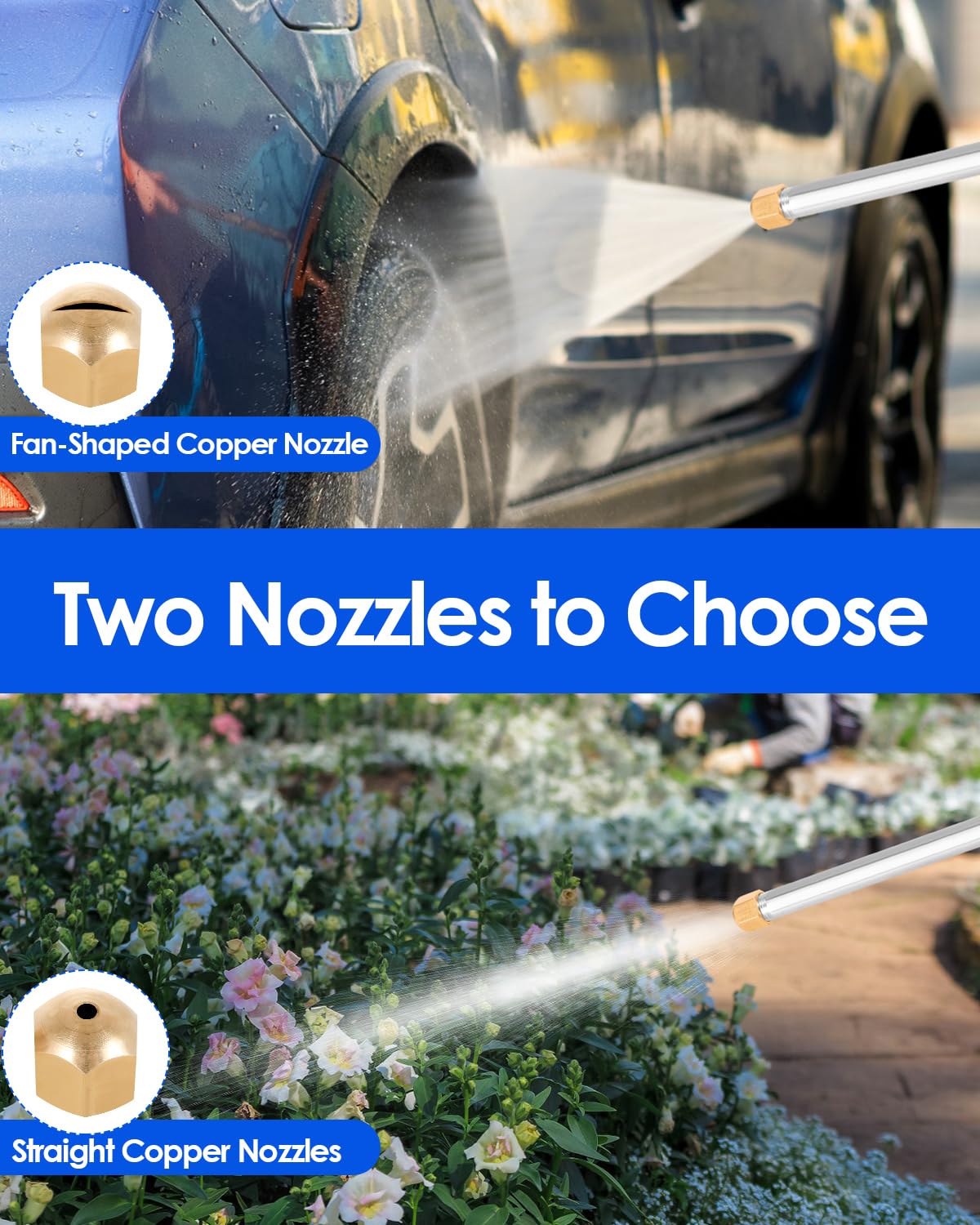 2-in-1 High Pressure Garden Hose Jet Nozzle with Quick Connectors - Dual Spray Patterns for Car Washing, Pet Bathing & Outdoor Cleaning | Heavy Duty Water Nozzle for Lawn, Garden & Home Use