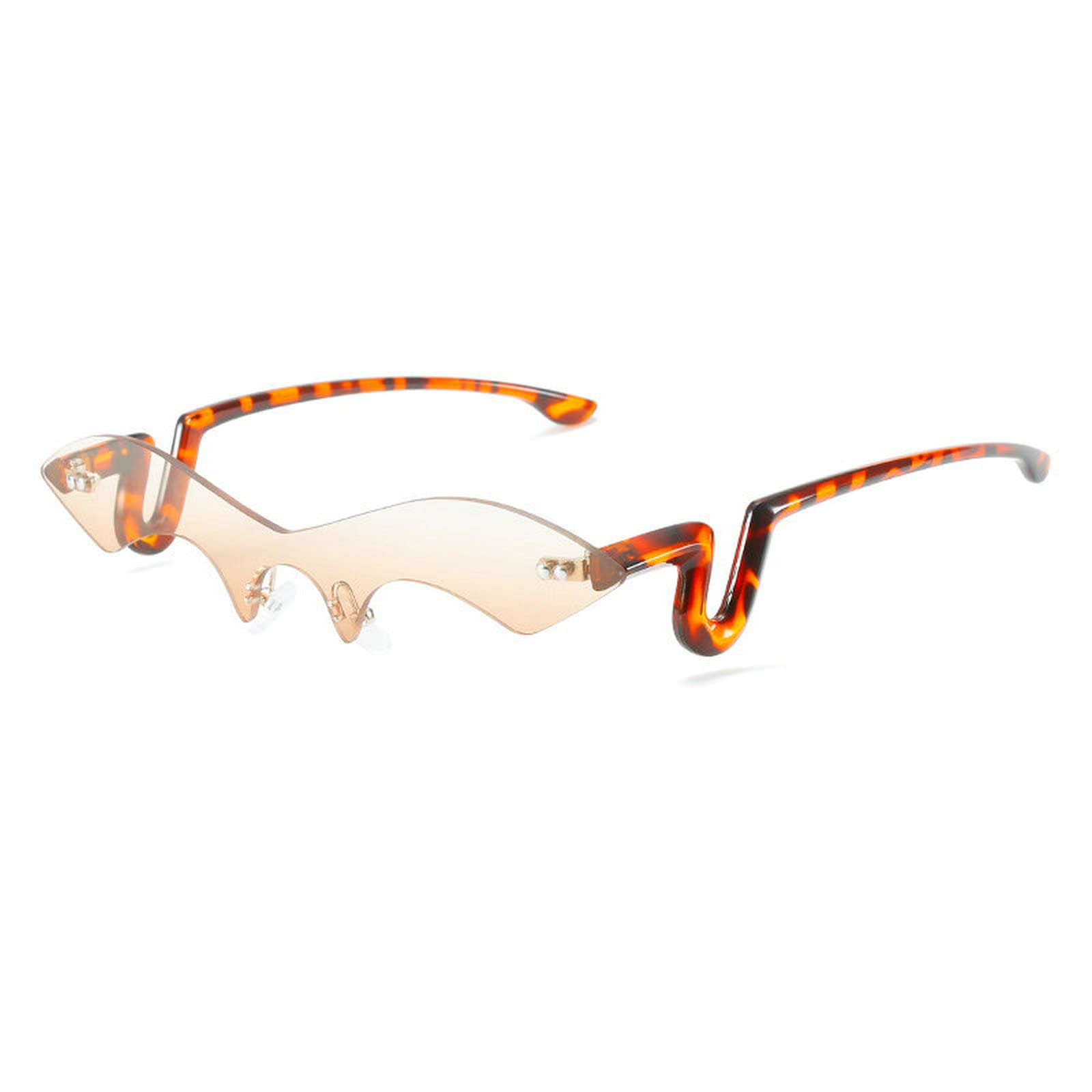 COTIA Women's Small Punk Sunglasses - Fashion Red Rimless Sunglasses for Men & Women - Unique Curved Frameless Eyeglasses for Outdoor, Driving, and Street Style