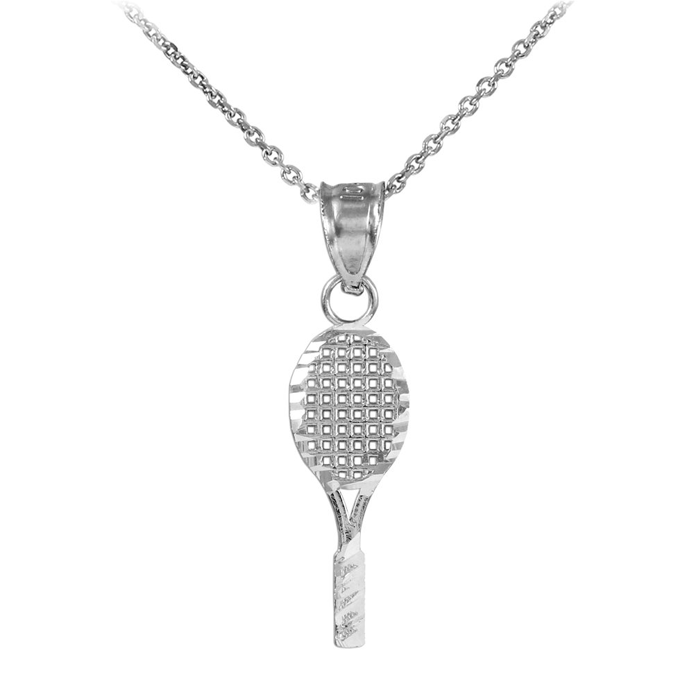 14K White Gold Tennis Racket Charm Pendant Necklace for Women - Elegant Sports Jewelry Gift for Tennis Players & Fans - Perfect for Matches, Training & Casual Wear
