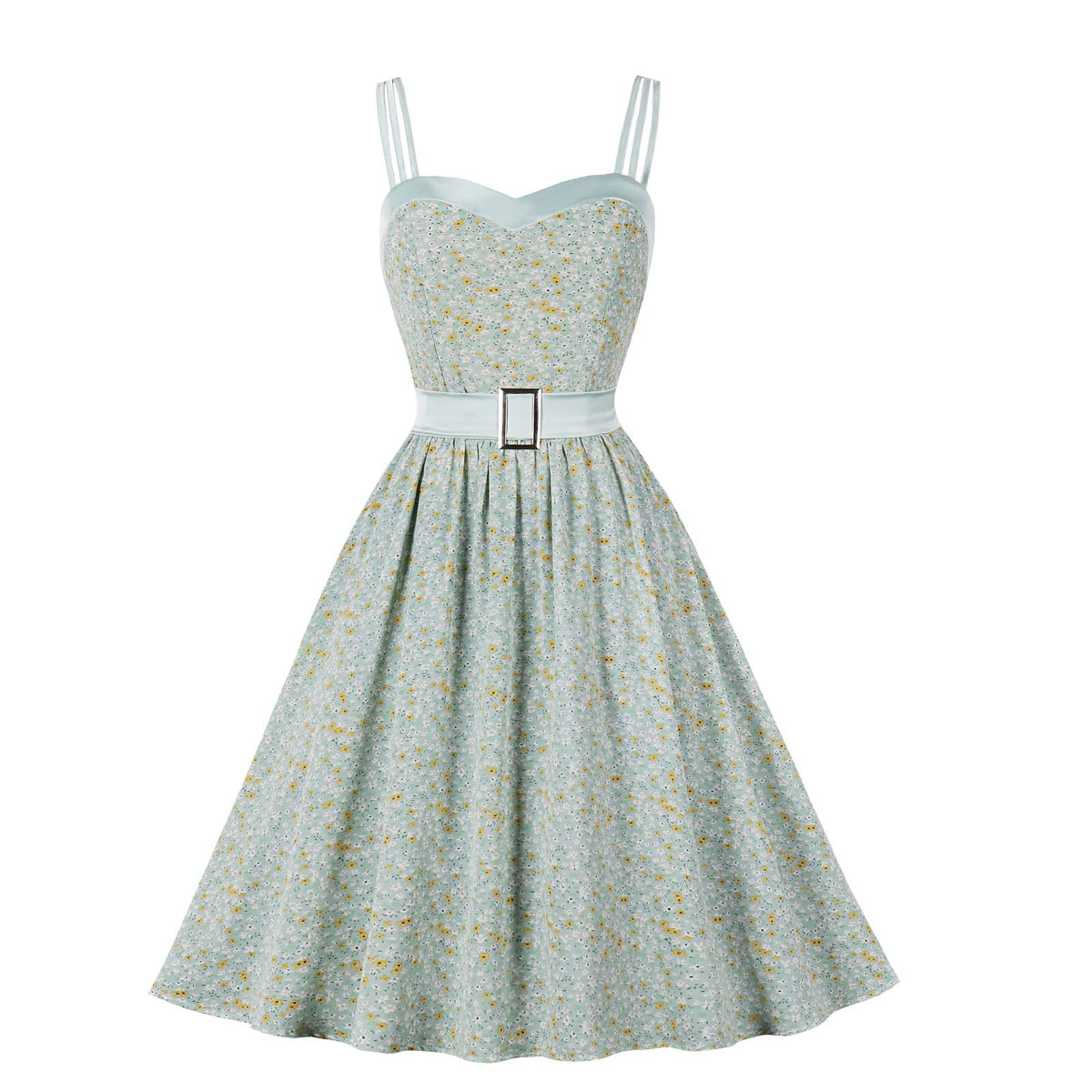 Women's Sleeveless Floral A-Line Dress with Spaghetti Straps & Sweetheart Neckline - Perfect for Summer Weddings, Beach Vacations & Date Nights