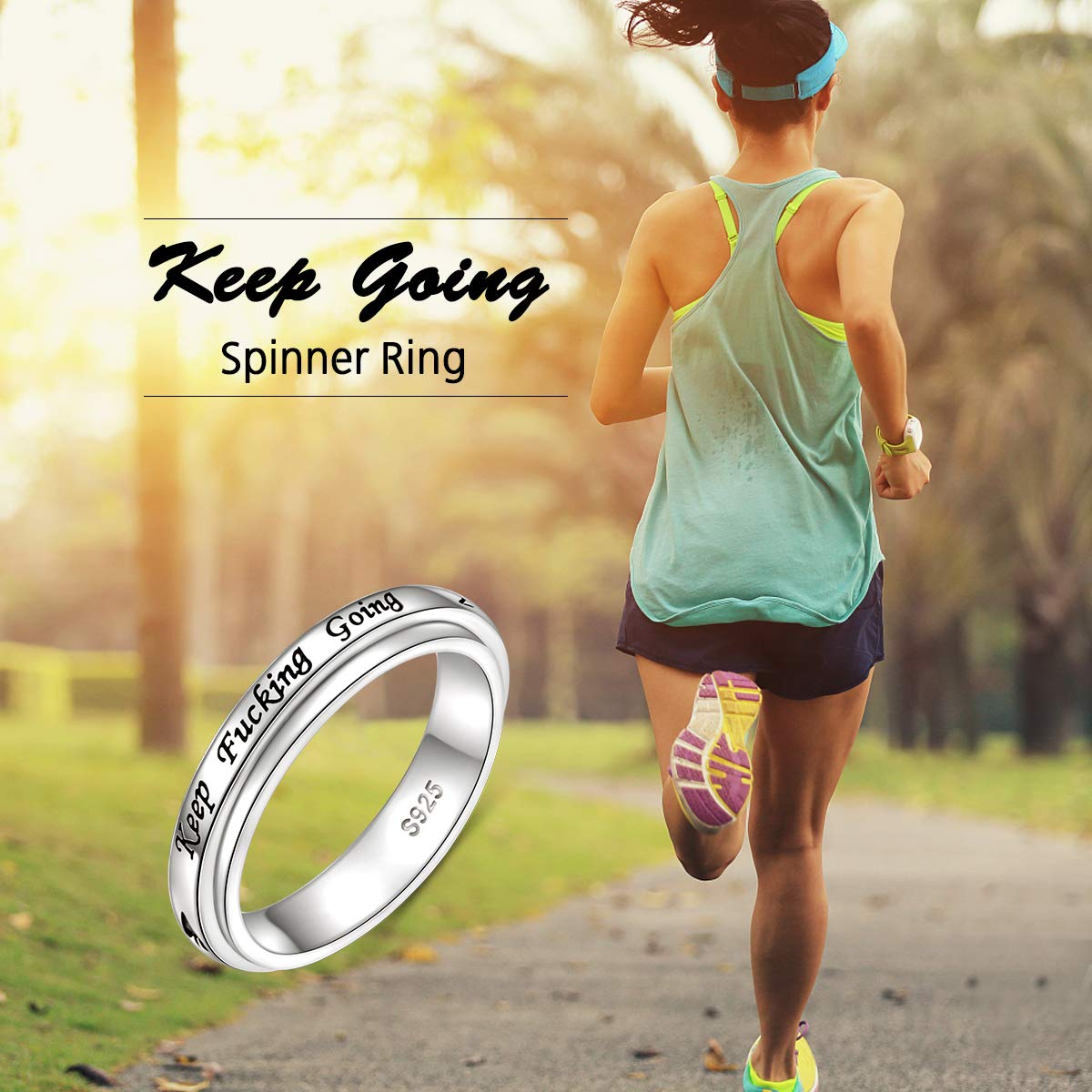 925 Silver Spinner Ring for Anxiety Relief - ADHD & Autism Stress Relief - Keep Going Message - for Men & Women