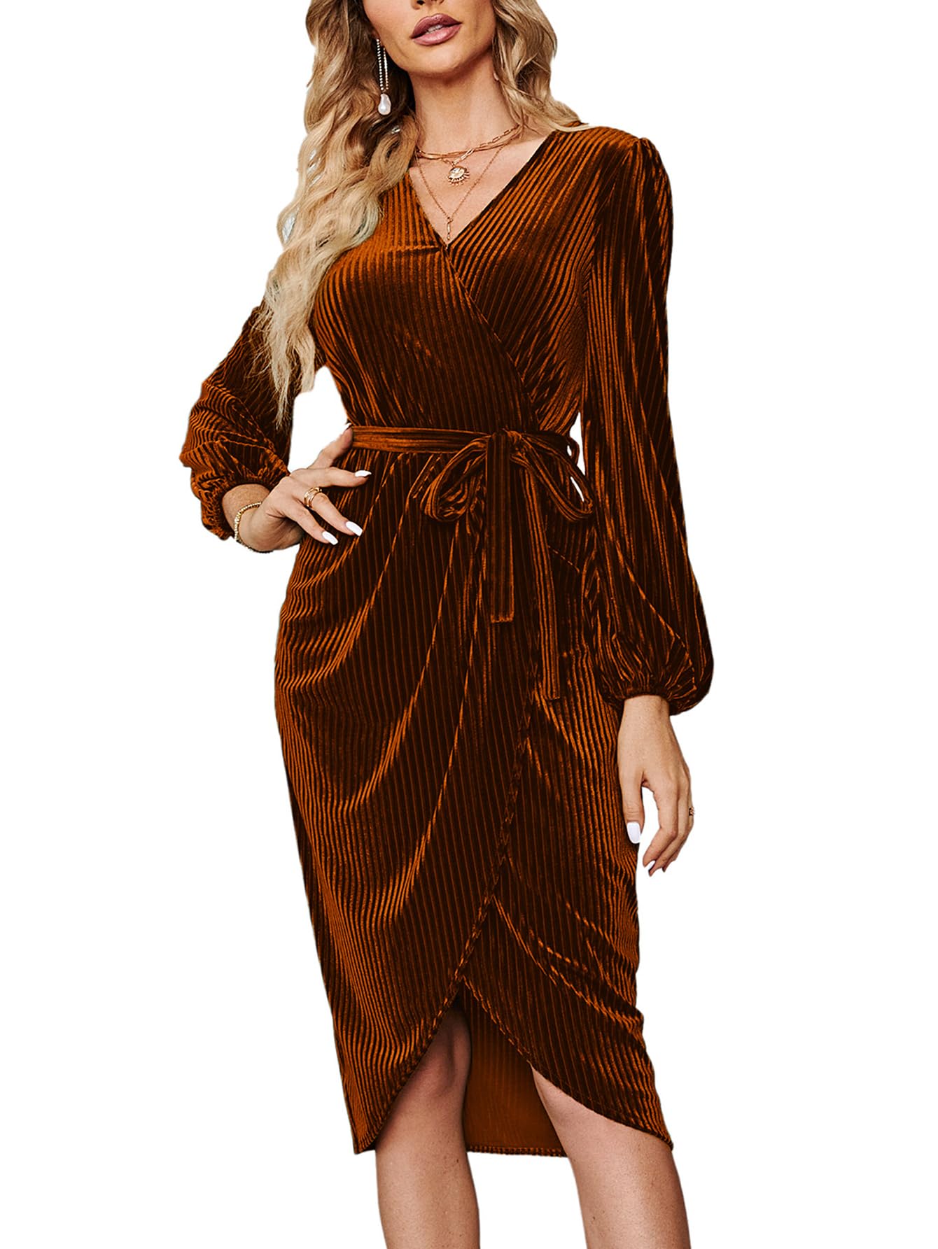 BerryGo Women's Velvet Sparkly One Shoulder Bodycon Cocktail Dress - Elegant Semi-Formal Pencil Midi Dress with Slit & Tie Waist for Parties, Date Nights & Special Occasions