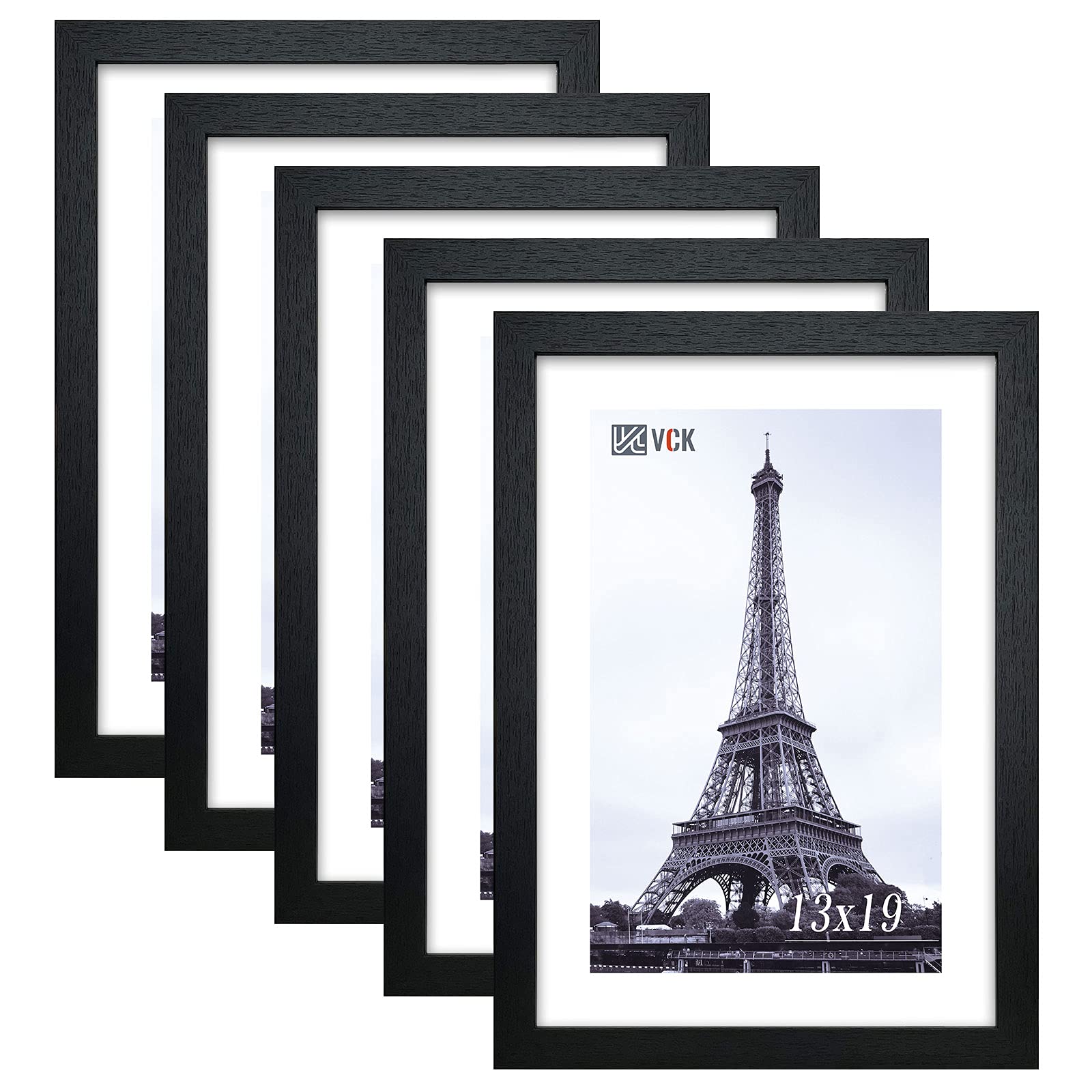 VCK 13x19 Inch Black Wood Poster Frame with Plexiglass - Set of 5 Wall Picture Frames No Mat Included - Perfect for Home Decor, Office Art Display & Photo Gallery Wall