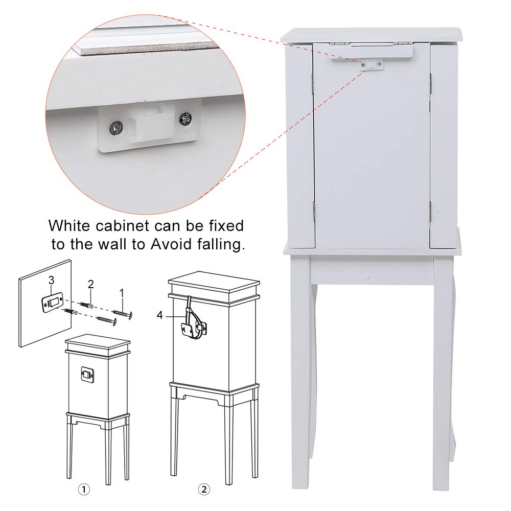 Standing Jewelry Armoire with Mirror & Top Storage Organizer - Jewelry Cabinet Chest with 2 Side Drawers for Bedroom, Closet & Dressing Room Organization