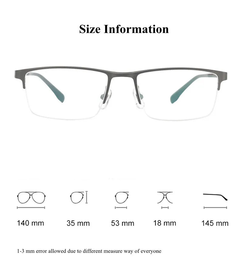 Men's Semi-Rimless Square Titanium Eyeglasses - Lightweight & Durable Frame for Work, Reading & Driving (Model 44279)