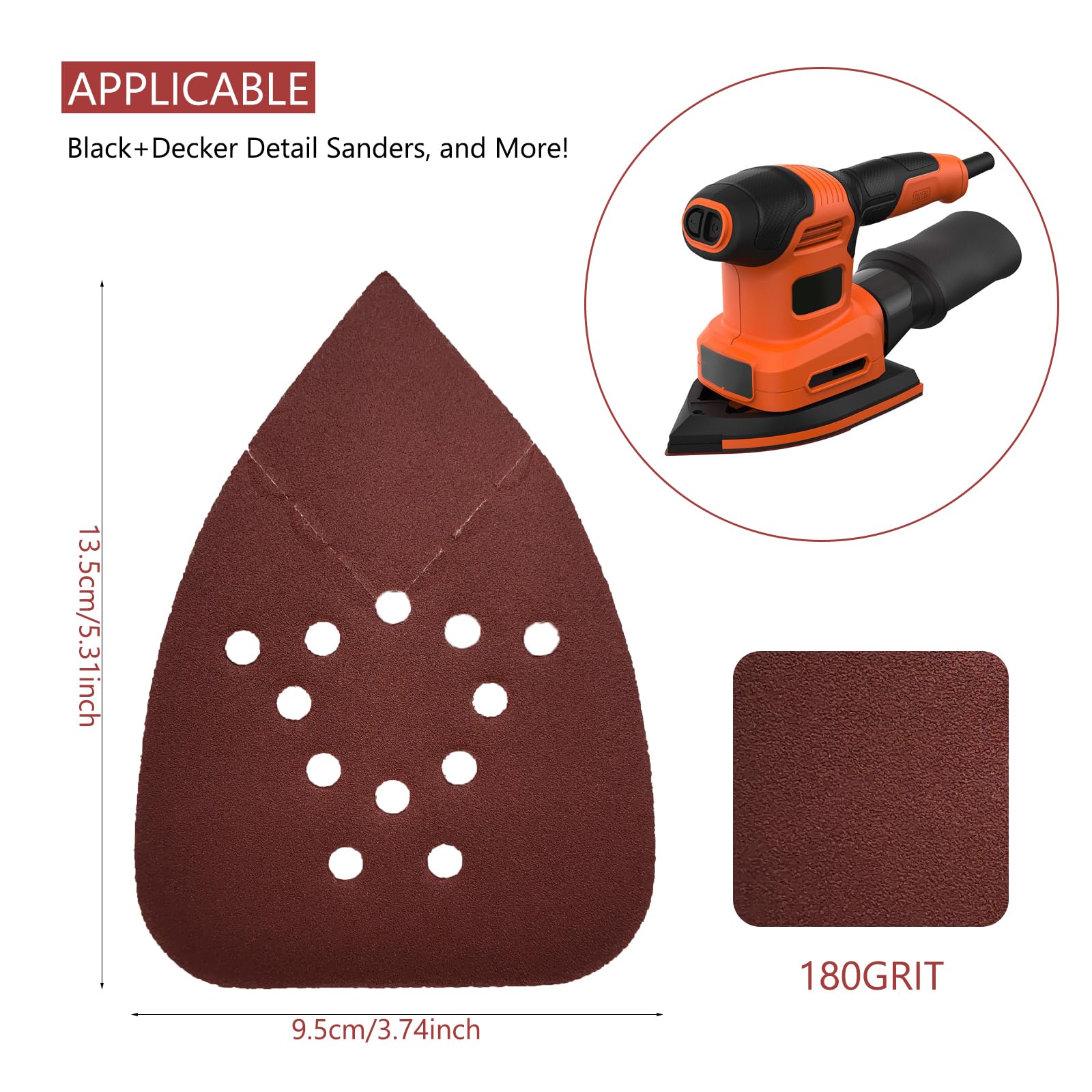 180 Grit Mouse Sander Sandpaper - 50PCS Hook & Loop Sanding Pads for Black+Decker & Other Palm Sanders | Triangle Sandpaper for Woodworking, Furniture Refinishing & DIY Projects