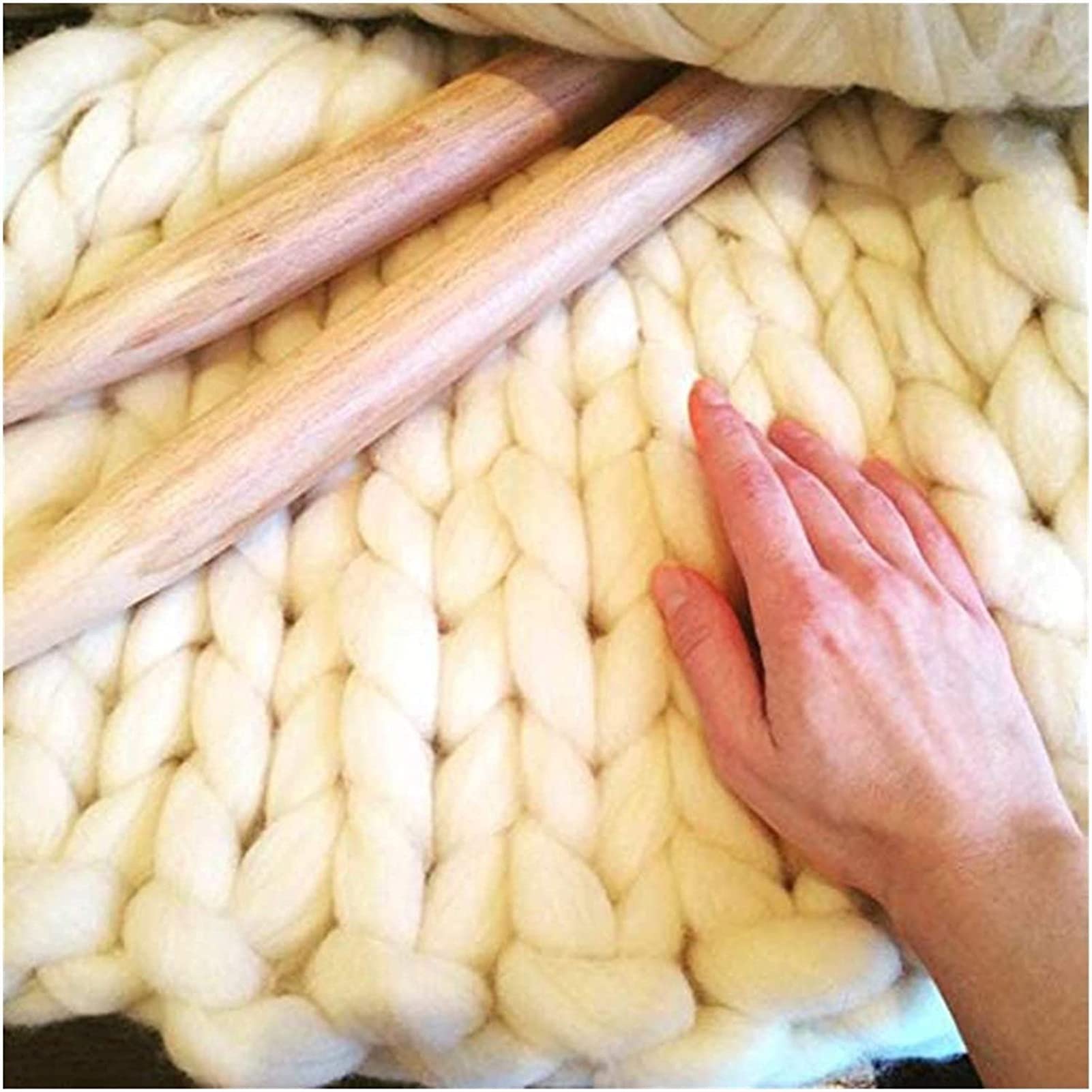 Chunky Knit Blanket - 40x40in (100x100cm) Handmade Arm Knitted Throw Blanket for Cozy Sofa, Bed & Fireplace - Soft Yarn Blanket for Winter Warmth & Home Decor