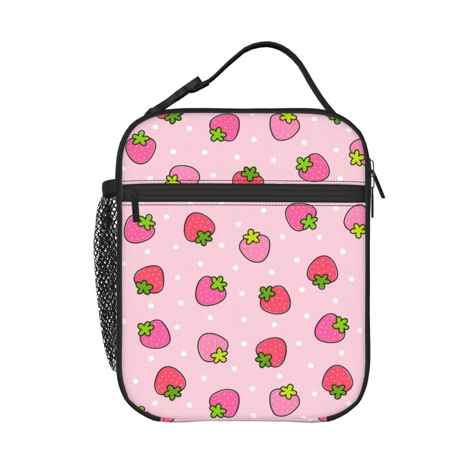 KiuLoam Insulated Lunch Box - Cute Strawberry Pink Reusable Lunch Bag with Shoulder Strap for Women, Men, Girls & Boys - Perfect for School, Work, Picnics & Outdoor Activities