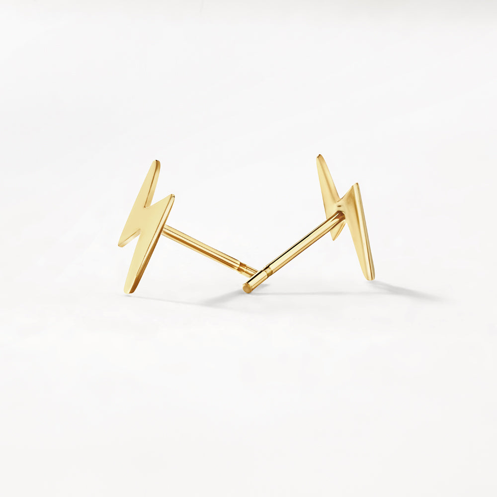 10k Gold Plain Lightning Stud Earrings - Minimalist & Dainty Jewelry for Everyday Wear, Gift for Her, Trendy Accessories for Women