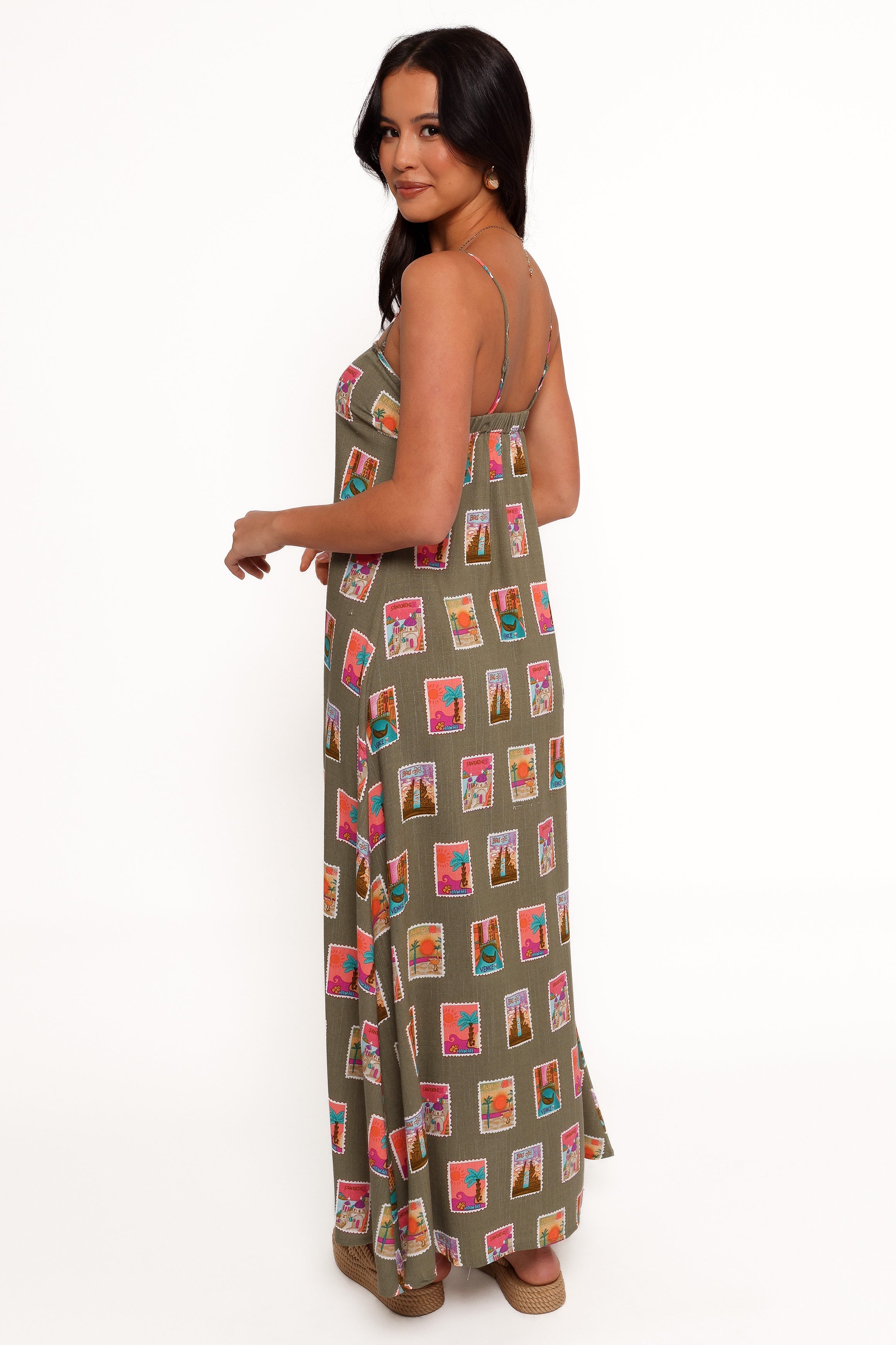 Aoife Women's Maxi Dress - Olive Print Floral Summer Dress for Beach, Vacation & Casual Wear