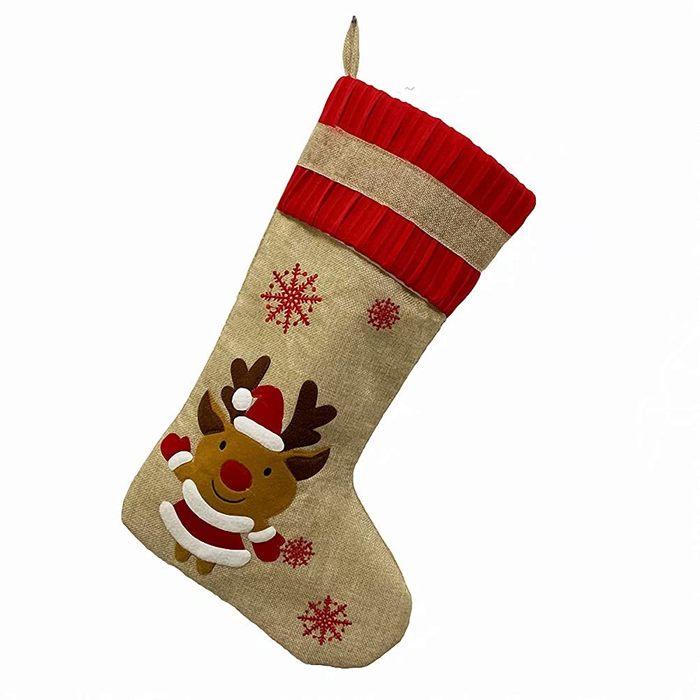 19 Inch Kerio Christmas Large Stocking - Santa Snowman Elk Snowflake Design | Fireplace Hanging Stockings | Holiday Gift Linen Bag for Family & Party Decorations | Perfect for Christmas Tree, Mantel Decor & Festive Home Decor