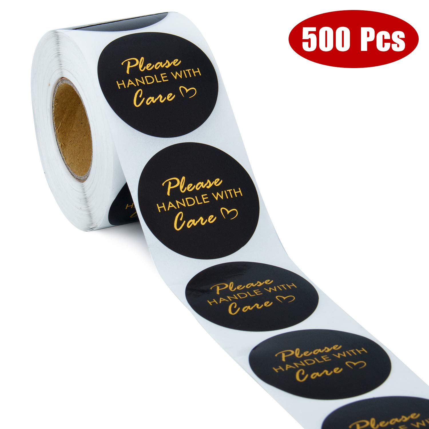 WRAPAHOLIC Premium Gold Foil 'Please Handle with Care' Stickers - 2x2 Inch Business Thank You Labels (500 Pack) - Perfect for Shipping Packages, Ecommerce Orders & Gift Wrapping