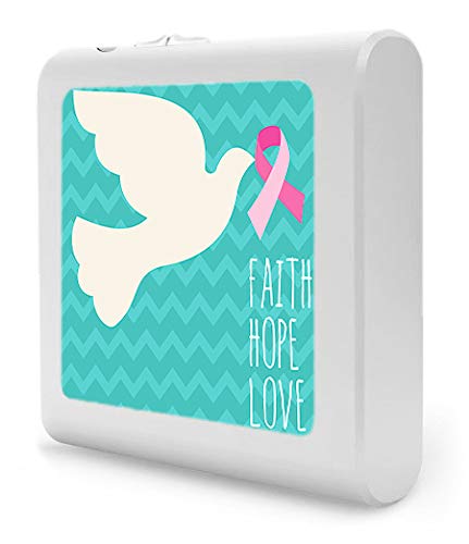 Dimmable LED Night Light with Auto On/Off Sensor - Adjustable Brightness, Warm White Light for Bathroom, Hallway, Nursery & Bedroom - Perfect for Nighttime Safety & Comfort - Cancer Awareness (Faith, Hope, Love) - Ideal for Kids Rooms, Stairways & Elderly Care