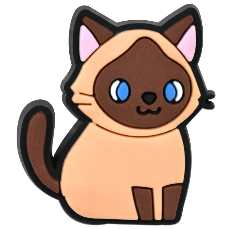 1Pcs Cute PVC Cat Shoe Charms for Crocs - DIY Badge Clogs Buckle Pins for Kids Shoes, Jeans & Accessories - Christmas Wholesale Decorations for Casual Wear & Gift Giving