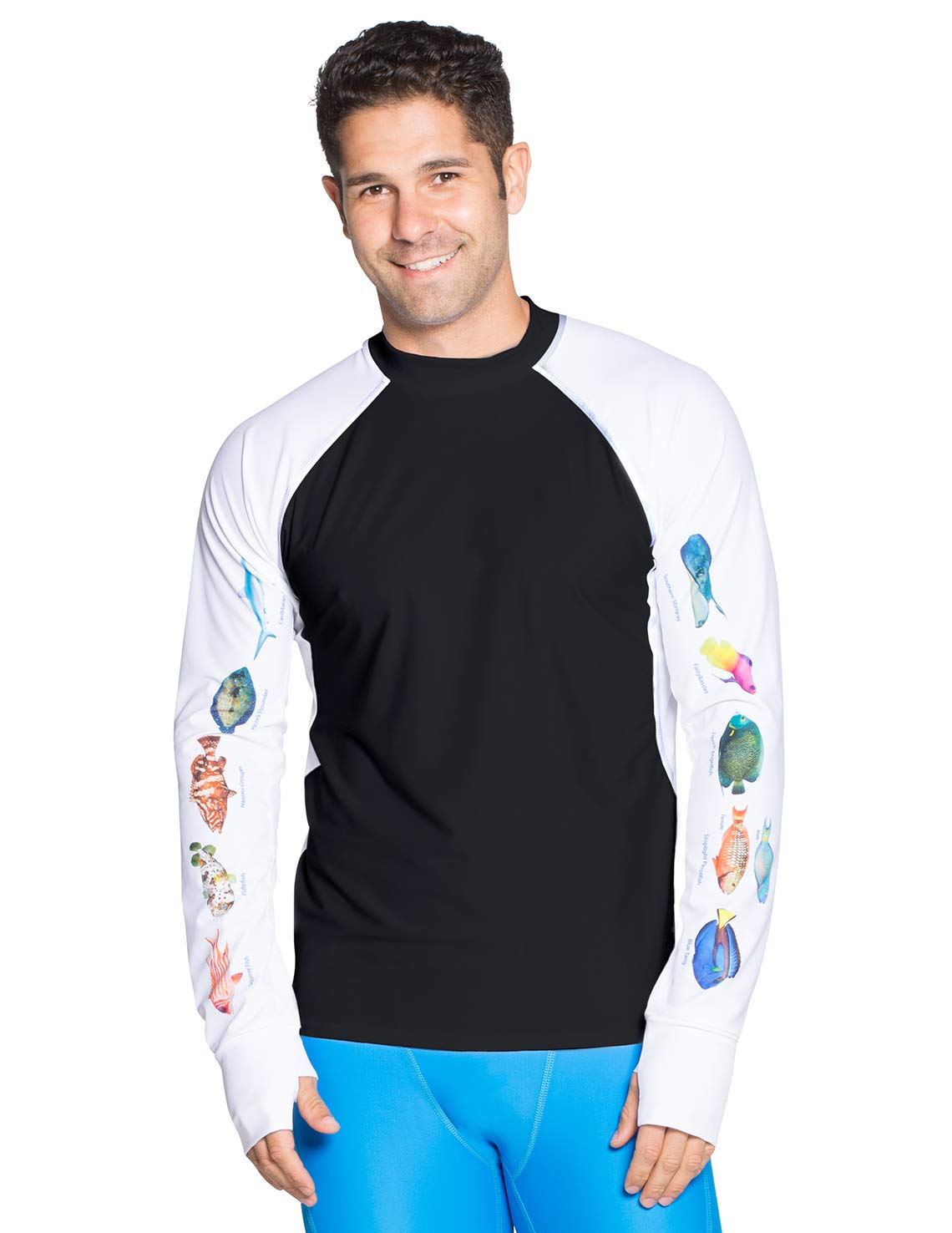 Tuga Men's Snorkel Rash Guard Shirt - UPF 50+ Sun Protection, Quick Dry Swim Shirt with Caribbean Fish Print - Made in USA - Perfect for Snorkeling, Swimming & Beach Activities