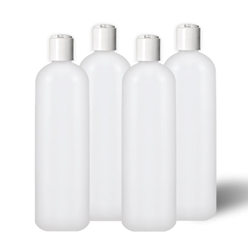 8 oz Travel Bottles for Toiletries - BPA Free HDPE Plastic Squeezable Containers with Leakproof Disc Caps (4 Pack, Translucent White) - Perfect for Shampoo, Lotion & Cosmetic Travel Essentials