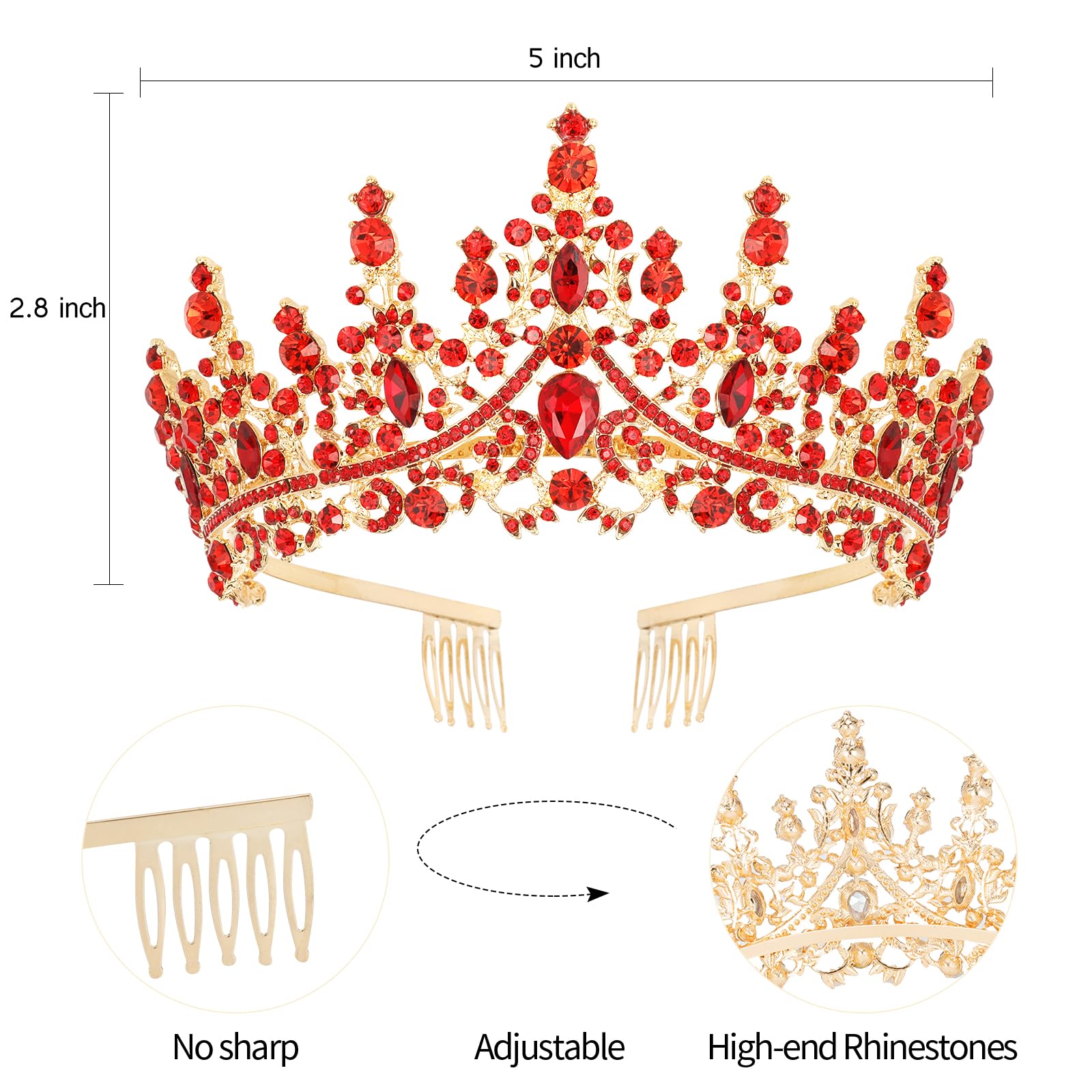 Elegant Red Crystal Birthday Tiara Crown for Women & Girls - Princess Headband with Combs, Perfect for Birthday Parties, Cake Toppers & Gifts | Sparkling Hair Accessories for Weddings, Prom & Special Occasions