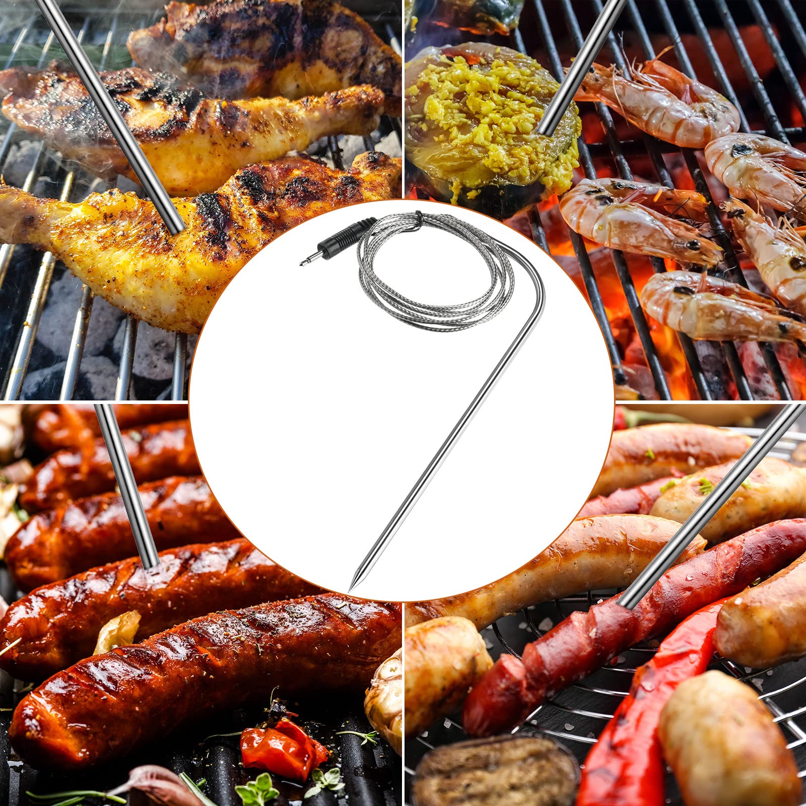 3-Piece Waterproof Meat Temperature Probe Set for BBQ, Pellet Grill - 2.5mm Plug Replacement | Perfect for Smoking, Grilling & Sous Vide Cooking